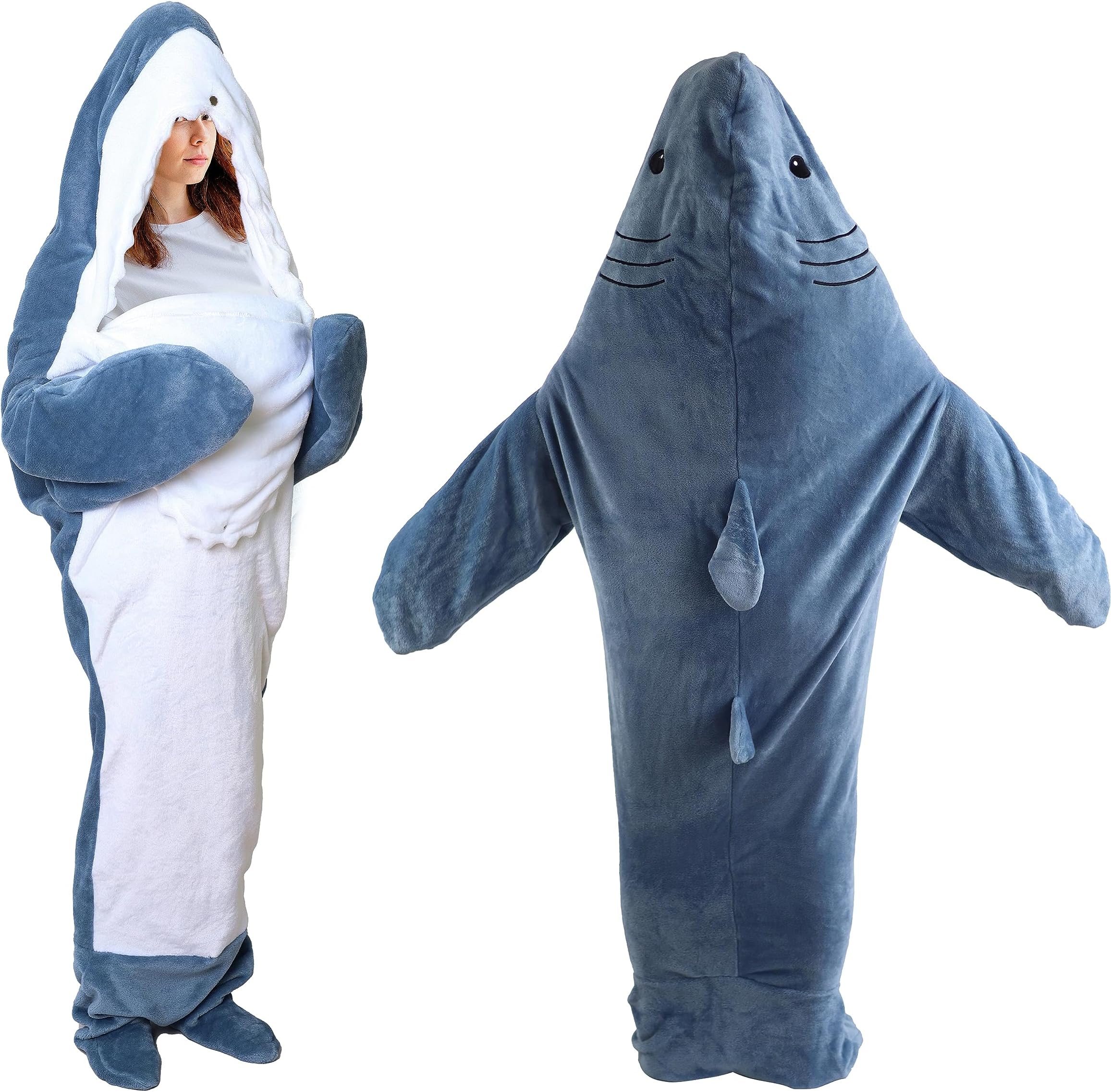 FIRRKEPFIRRKEP Shark Onesie Blanket Wearable Shark Blanket Hoodie Shark Sleeping Bag Costume Sleepwear Cozy Blanket Hoodie (M), Blue, M