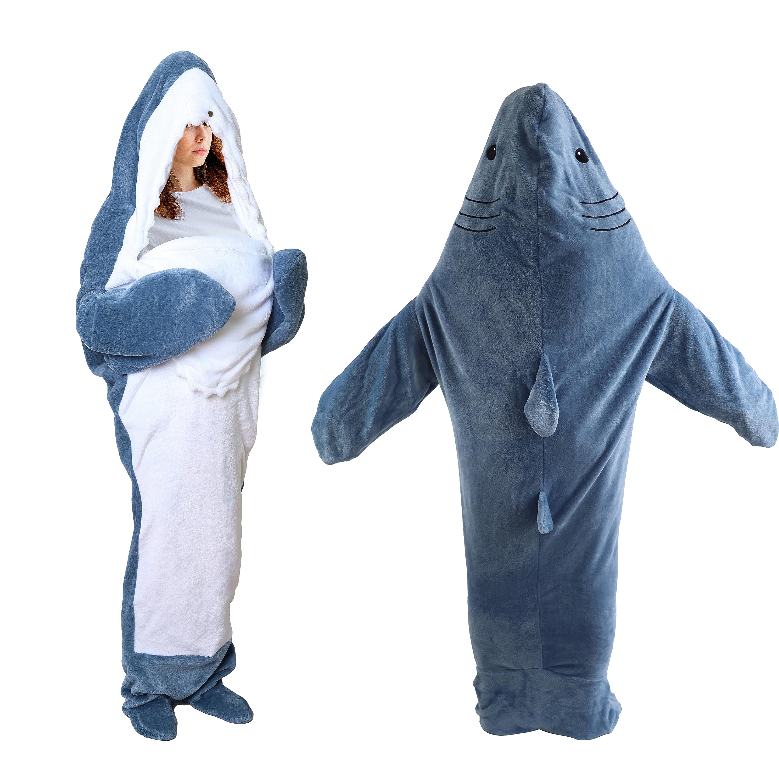 FIRRKEPFIRRKEP Shark Onesie Blanket Wearable Shark Blanket Hoodie Shark Sleeping Bag Costume Sleepwear Cozy Blanket Hoodie (M), Blue, M