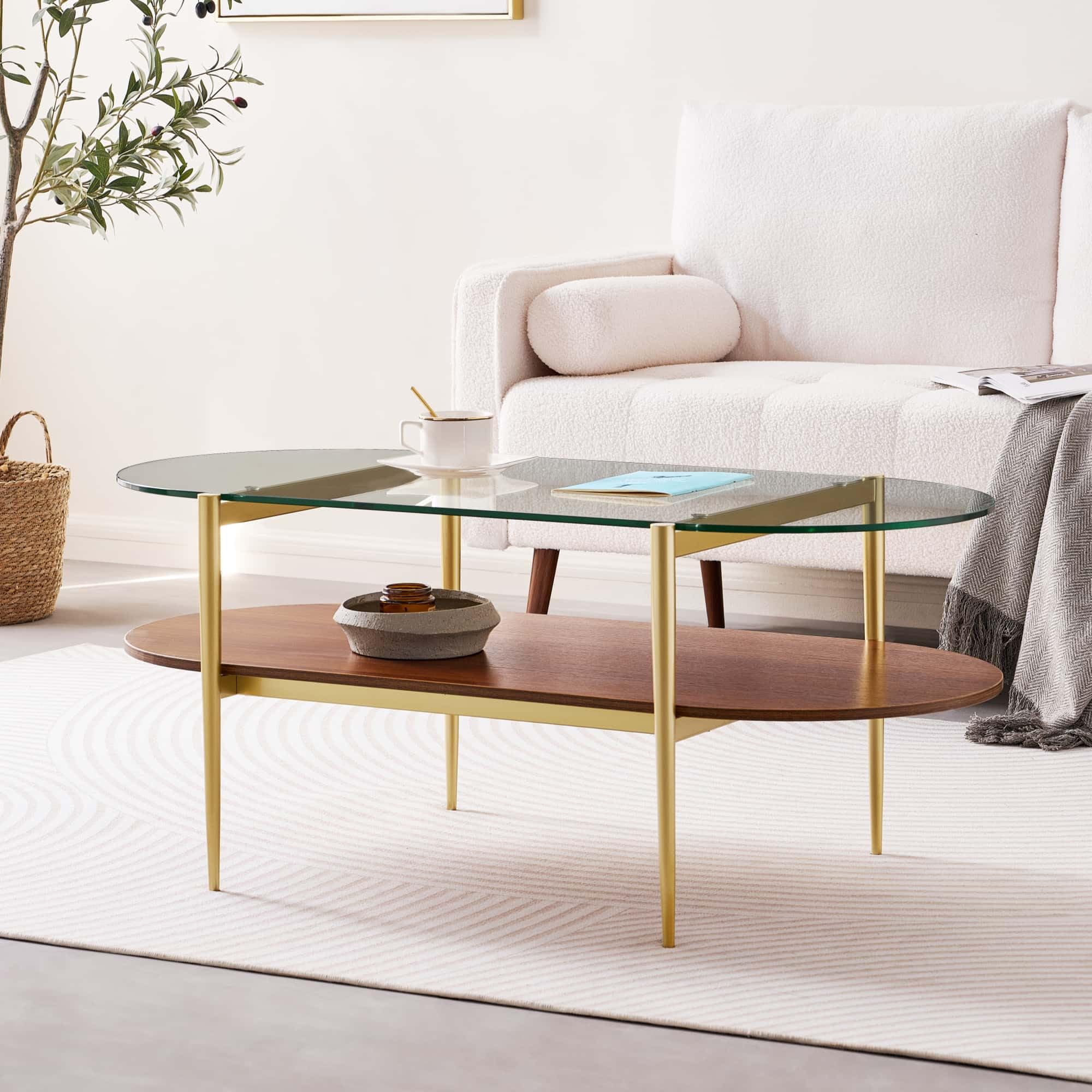 Amazon.co.jp: LumFurn オーバルガラスコーヒーテーブル ミッド