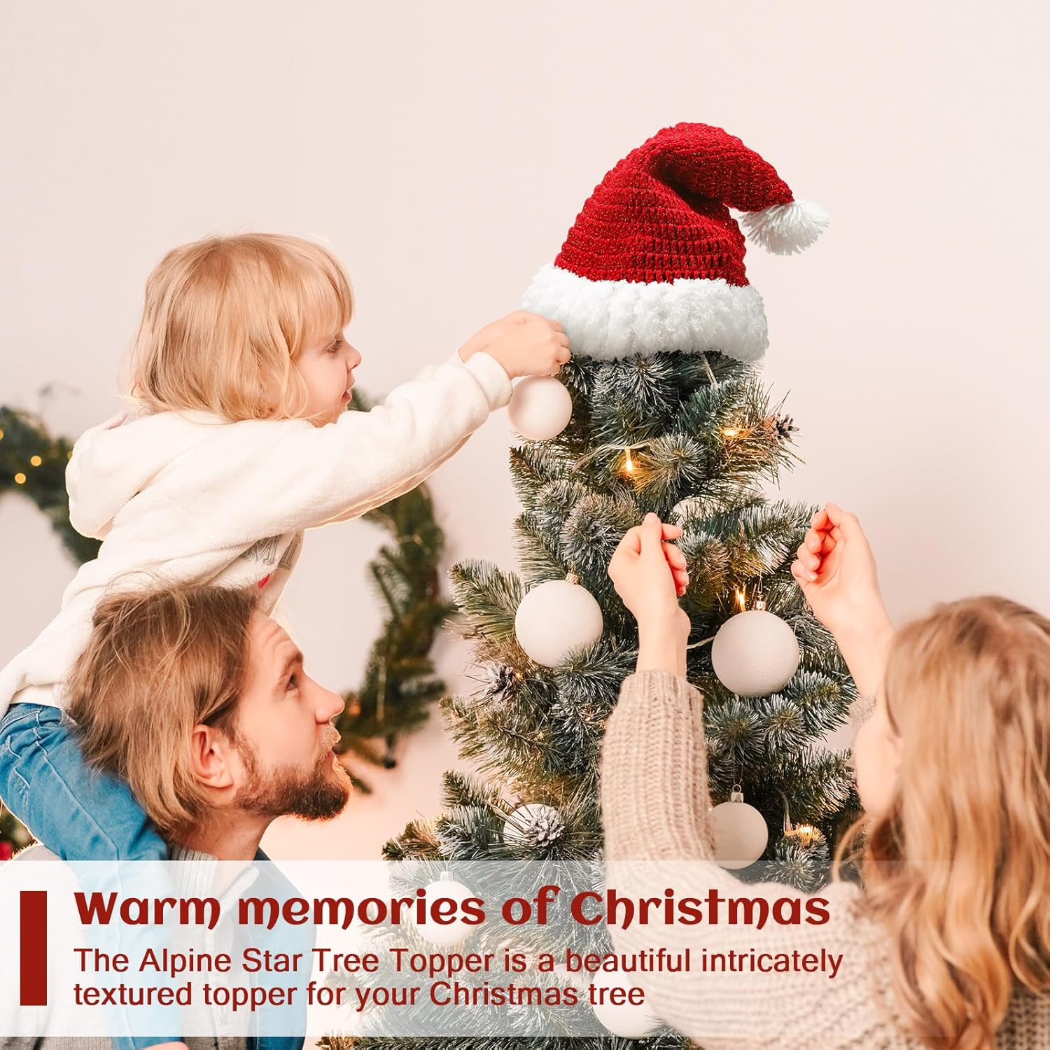 Syhood Christmas Tree Topper Red Crochet Santa Hat Farmhouse Holiday Xmas Decor for Christmas Tree Ornament Party Decoration - Image 3