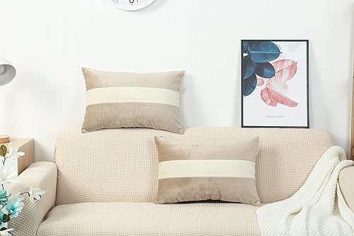 Miniatura 3 de TangDepot Hevey - Juego de 2 fundas de cojín decorativas de terciopelo con rayas blancas crema, supersuaves, para interiores y exteriores, fundas de