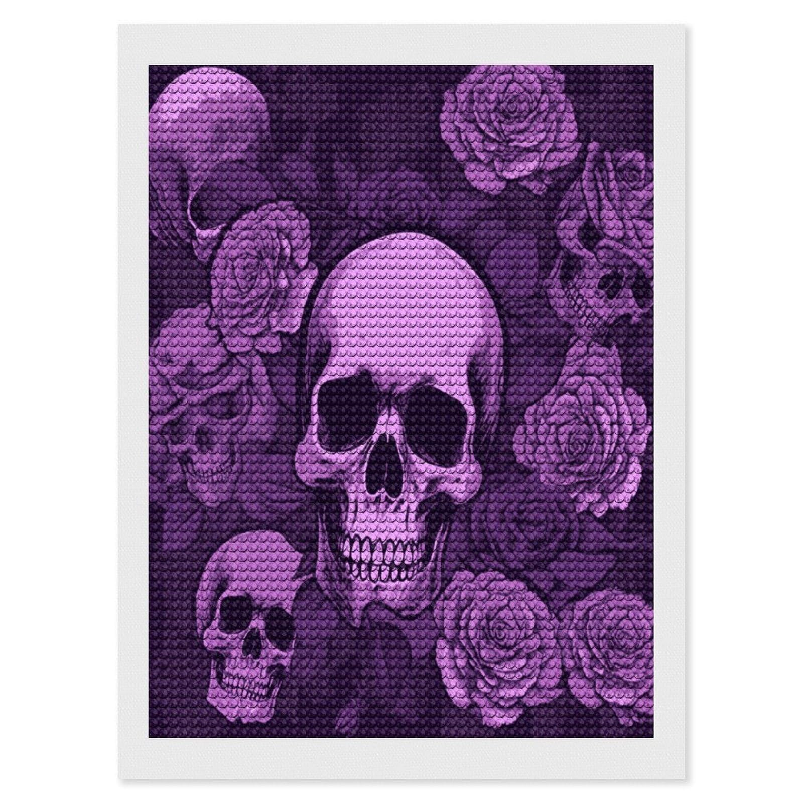 FekiLoot Purple Skulls and Roses Diamond Art Kits for Adults Diamond Painting Kits for Beginners DIY Diamond Art Kits Round Full Drill Diamond Dot Gem Painting for Home Wall Decor Gift 12"x16"