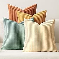 MIULEE Boho Farmhouse Throw Pillow Covers 18x18 Set of 4 Corduroy Orange Teal Gradient - Soft Summer Decor for Couch Sofa Bedroom