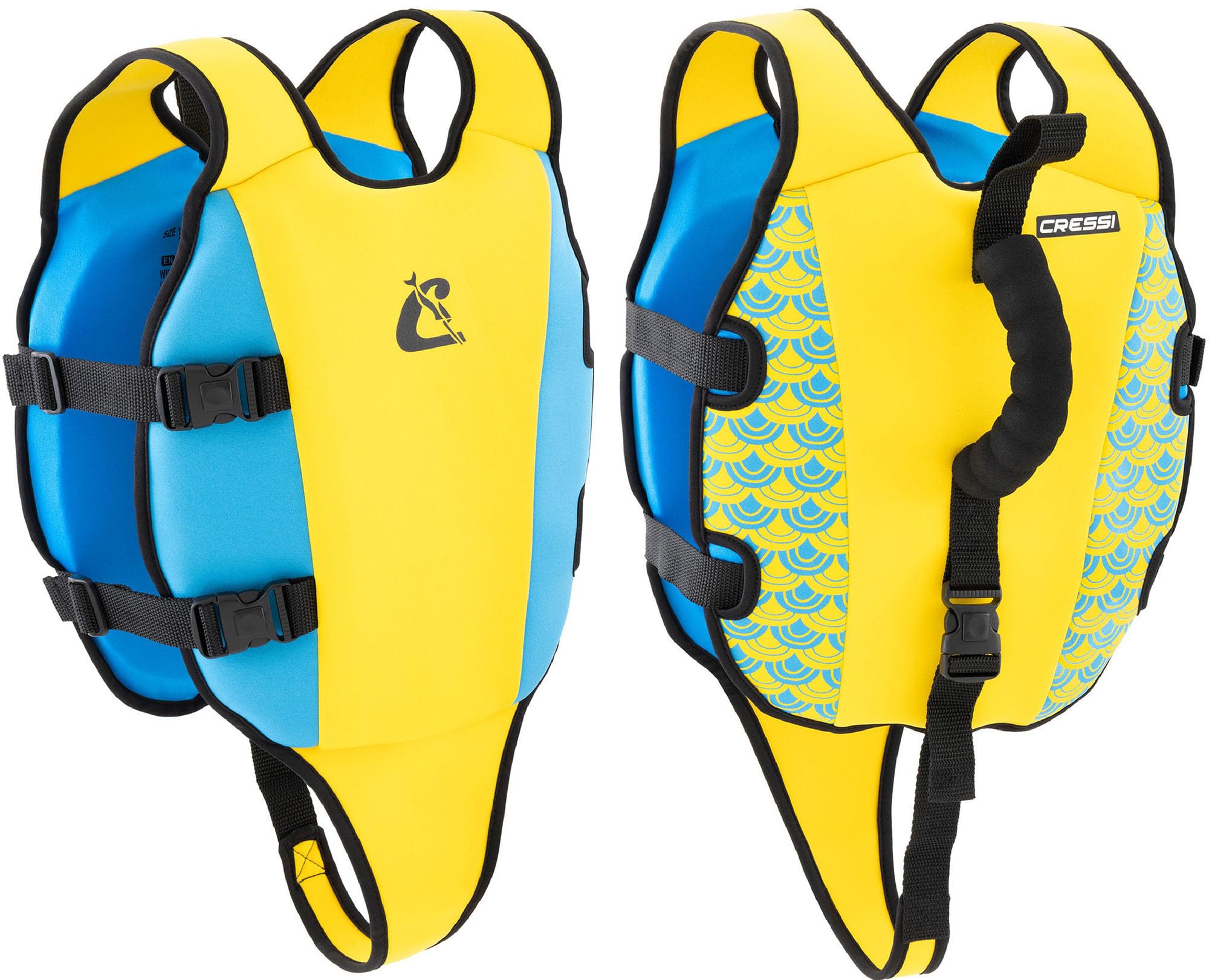 Cressi Little Turtle Neoprene Kids Swim Vest - Double Handles & Buoyancy Aid - Ultra-Soft Neoprene Comfort & Toddler Swim Vest - High-Vis Colours Kids Life Jackets - Yellow/Azure - M: 3/6 Years