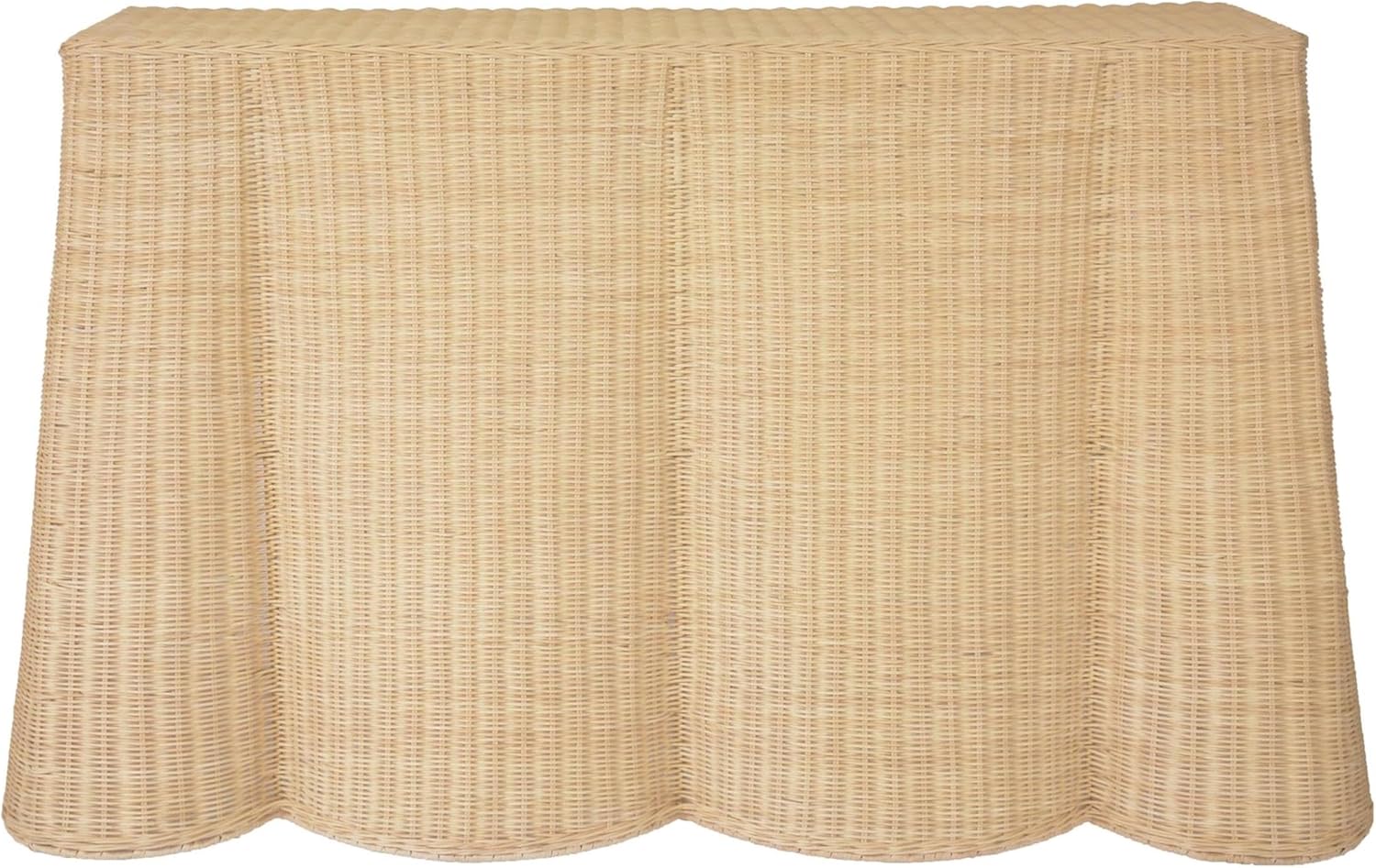Pemberly Row Contemporary Natural Rattan Console Table, 55.3" W x 19.3" D x 31.1" H, Handwoven Coastal Design, Lightweight Sturdy Metal Frame, Fully Assembled Entryway or Living Room Table