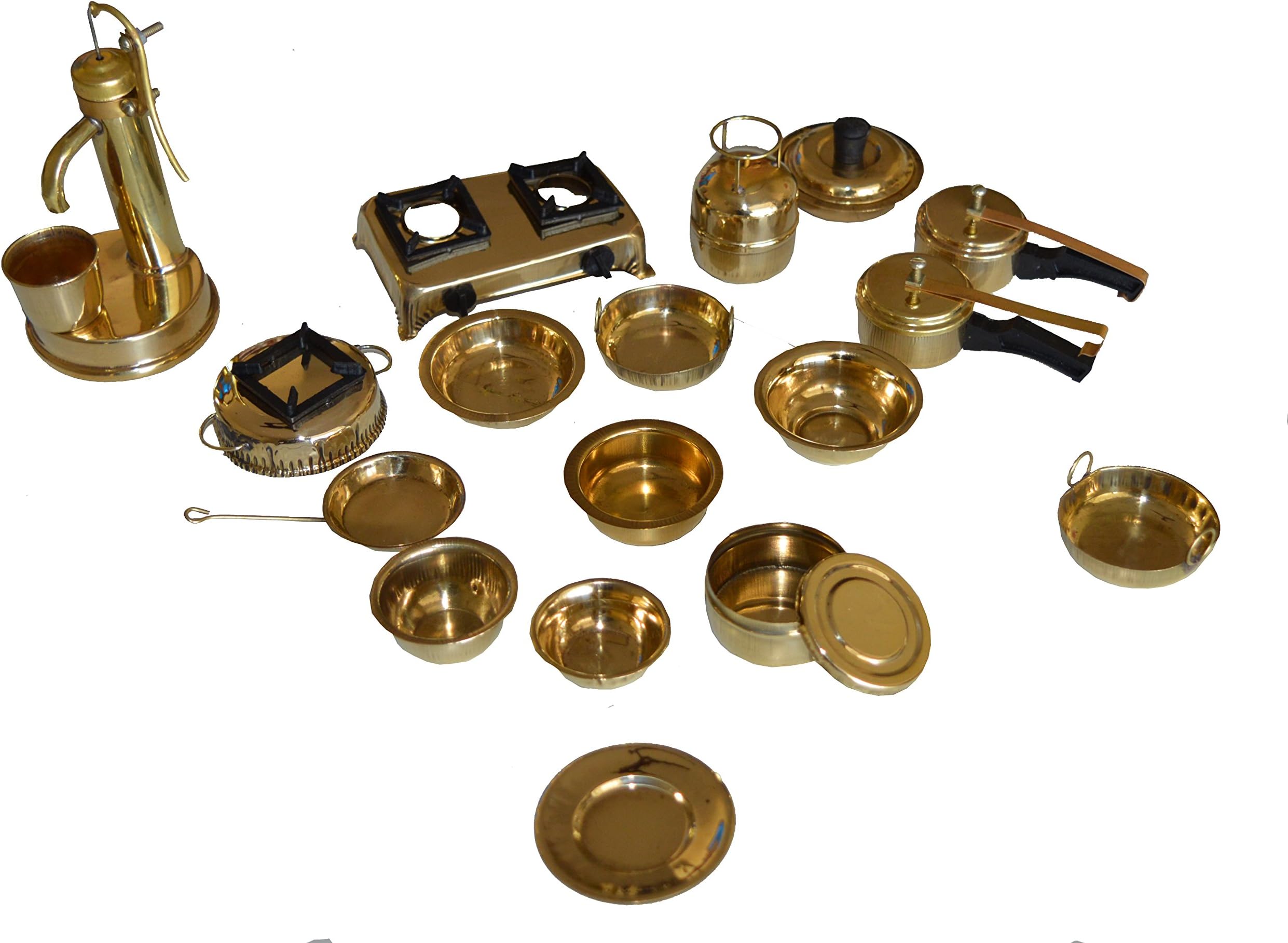 eco haat Decorative Brass Miniature Kitchen Set (Standard, Golden)