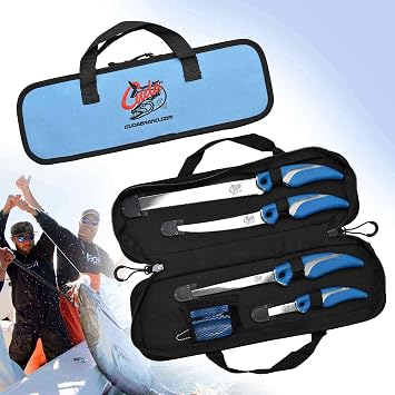CUDA 6 Piece Knife & Sharpener Set 4 Knives with Corrosion-Resistant Stainless Steel Blade & Non-Slip Grips, 2-in-1 Knife Sharpener & Ballistic Nylon Carry/Storage Case Included