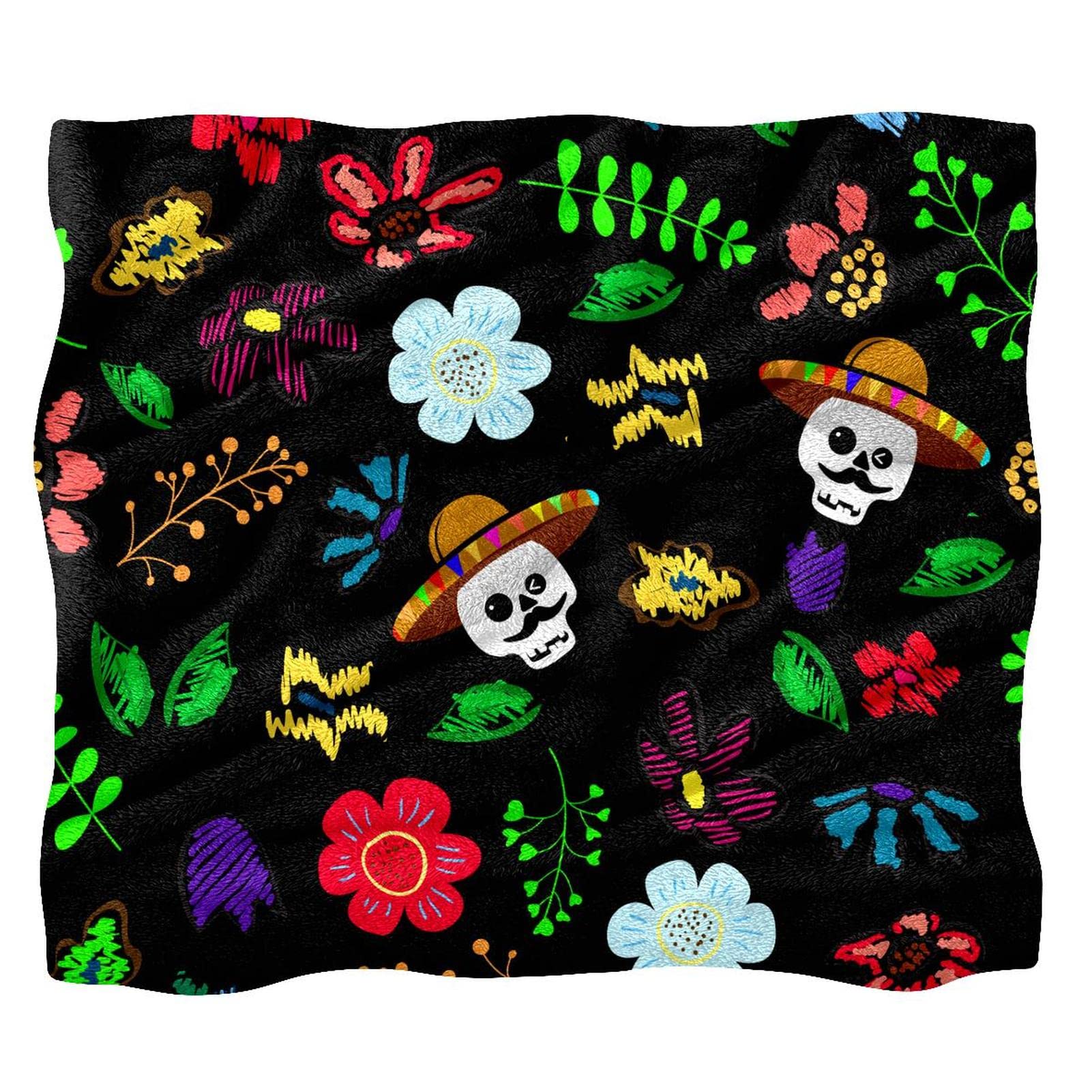 Couvre-lit fleur de crâne mexicain TBOUOBT couverture lit douce