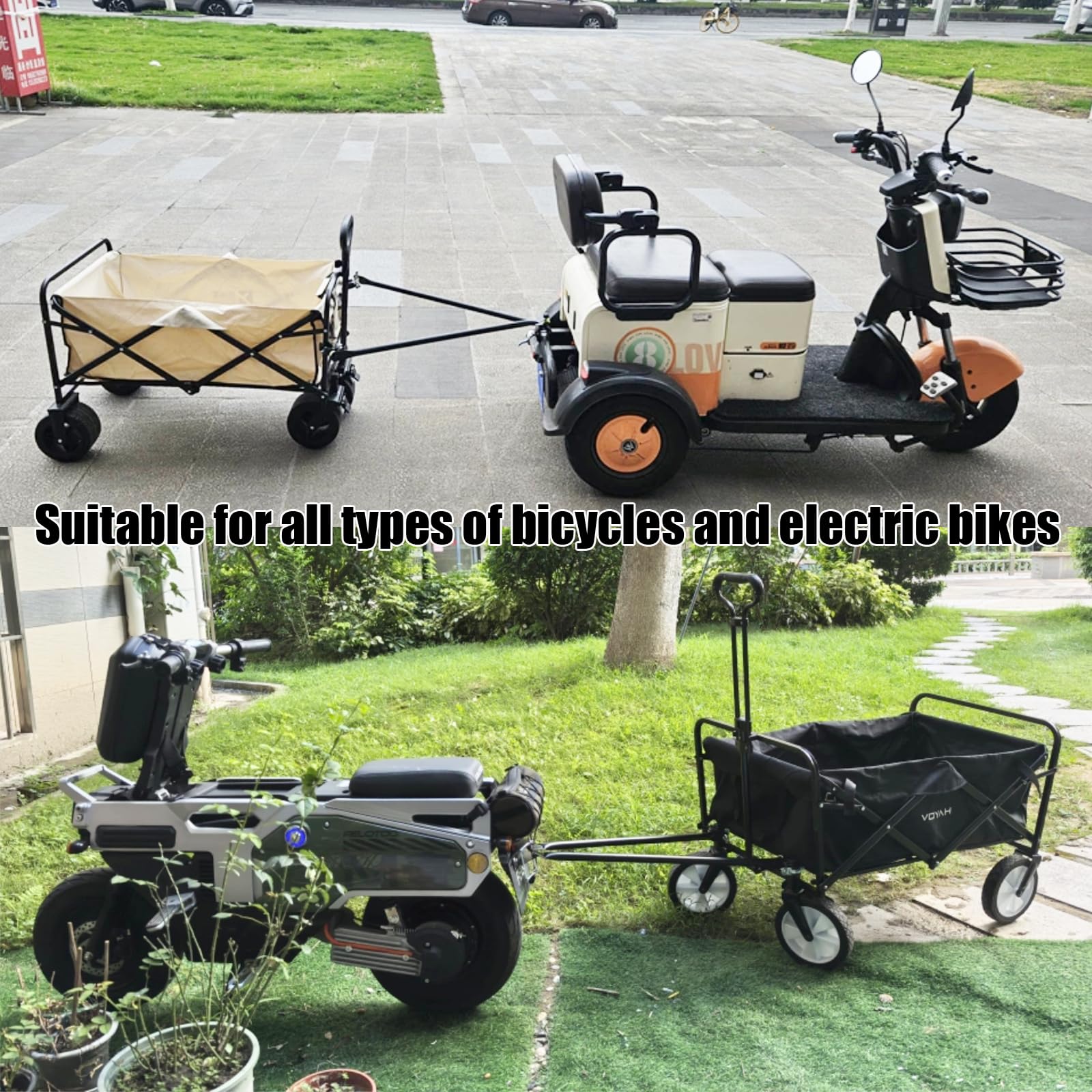 Conector de remolque de bicicleta, remolque de bicicleta plegable portátil con abrazaderas de liberación rápida para portador trasero y carrito de jardín, remolque de bicicleta para carro plegable