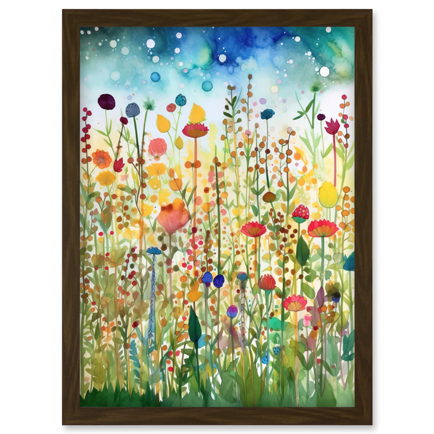 Artery8 Wildflower Meadow Folk Art Artwork Framed Wall Art Print A4