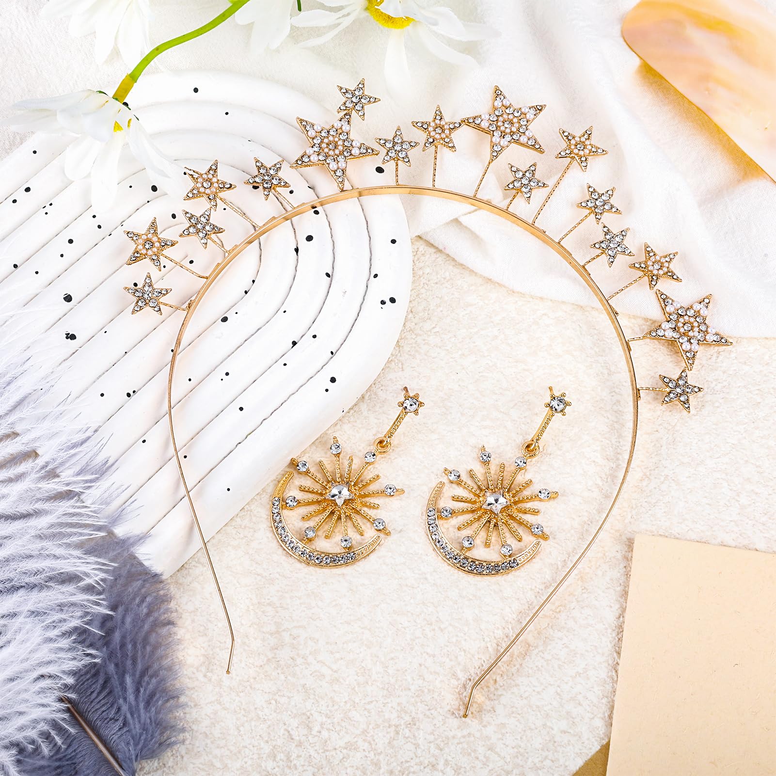 Amazon.com : EYEOO Halo Crown Gold Stars Headband Mary 