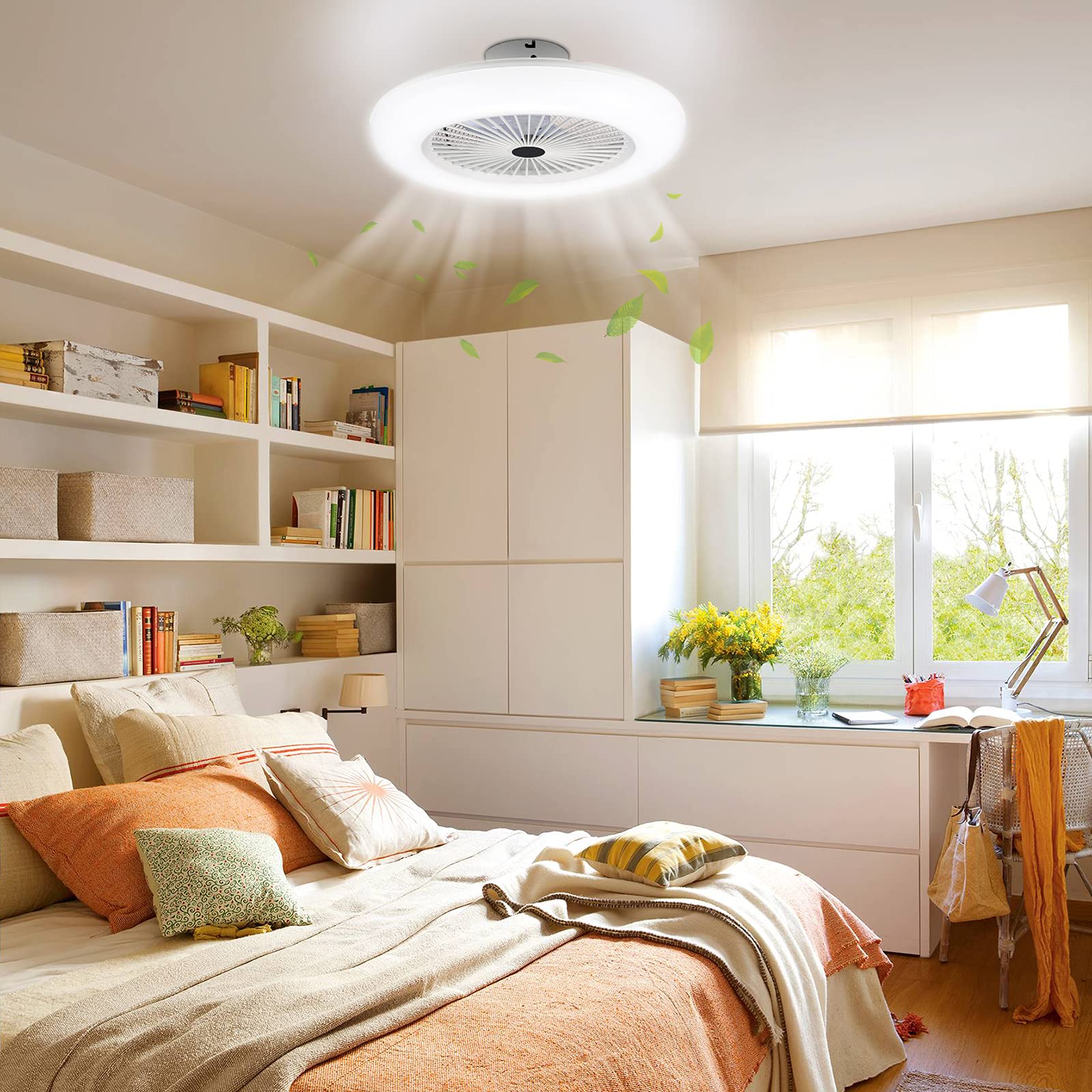 Lospitch Ventilatore a Soffitto con Lampada 80W, Ultra-Silenzioso 3 Velocità Regolabile Fan Plafoniera con Telecomando per Soggiorno Camera da Letto Sala da Pranzo Cucina φ55cm