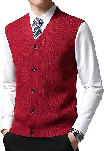 Knitted Button Up Vest Men V Neck Casual Sleeveless Cardigan Male Slim Fit Basic Sweater Vest