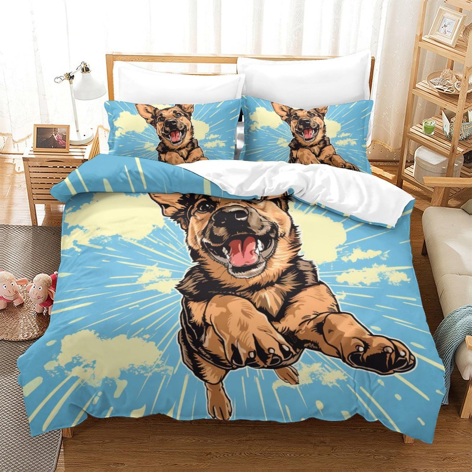 Housse de couette Berger Allemand 220x240 cm parure de lit 3D en microfibre pour ado