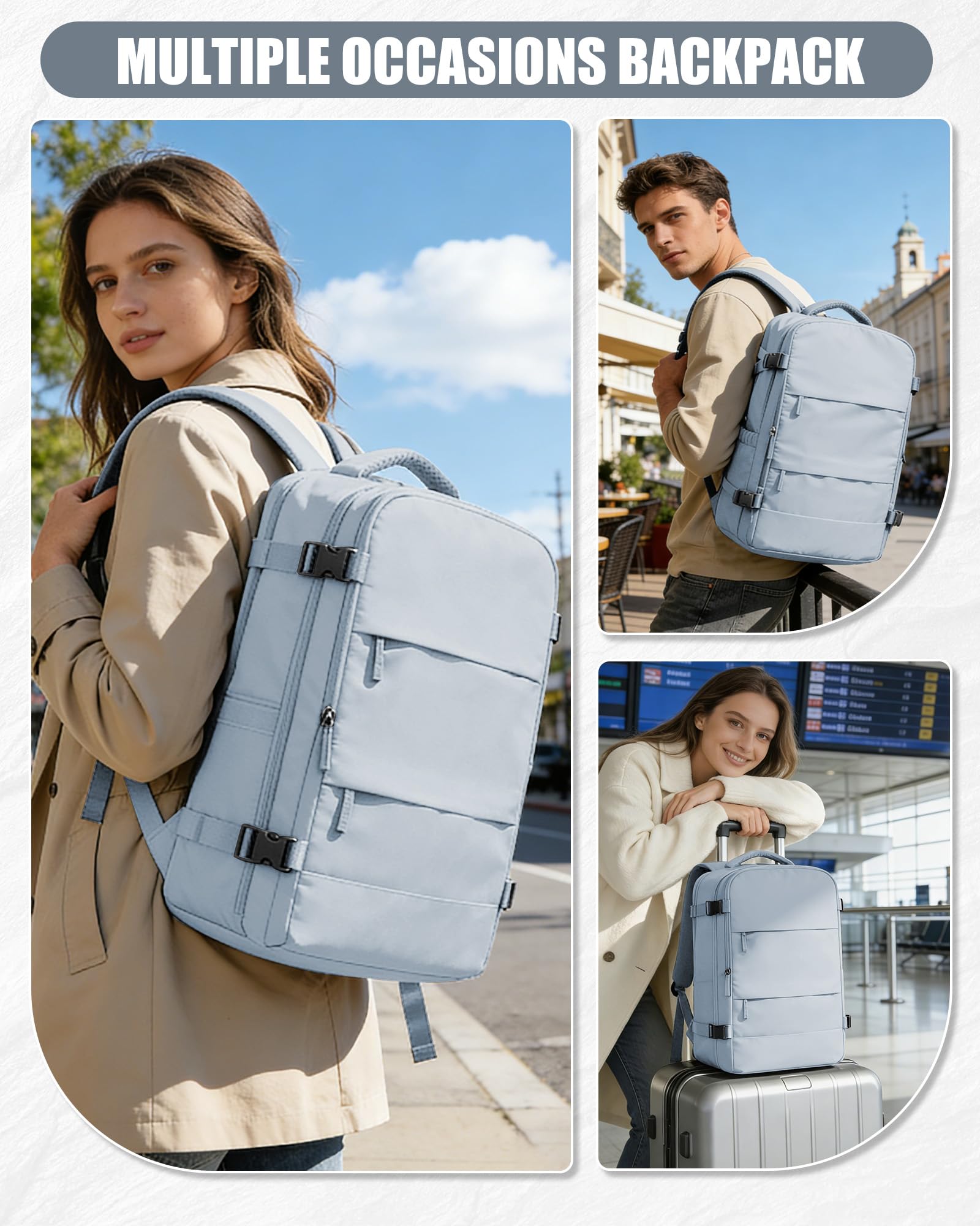 Plecak próżniowy, bagaż podręczny, 40x30x20, Ryanair, plecak podróżny, Easyjet, pod siedzenie, bagaż podręczny, torba weekendowa z pompką,H07-Szaroniebieski