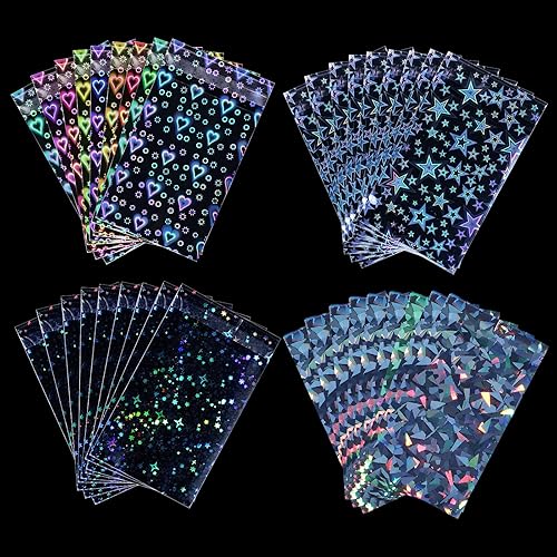 Tinlade 400 fundas para tarjetas intermitentes con láser, corazón, estrella, cristal, piedras preciosas, estrellas, tarjetas comerciales, películas