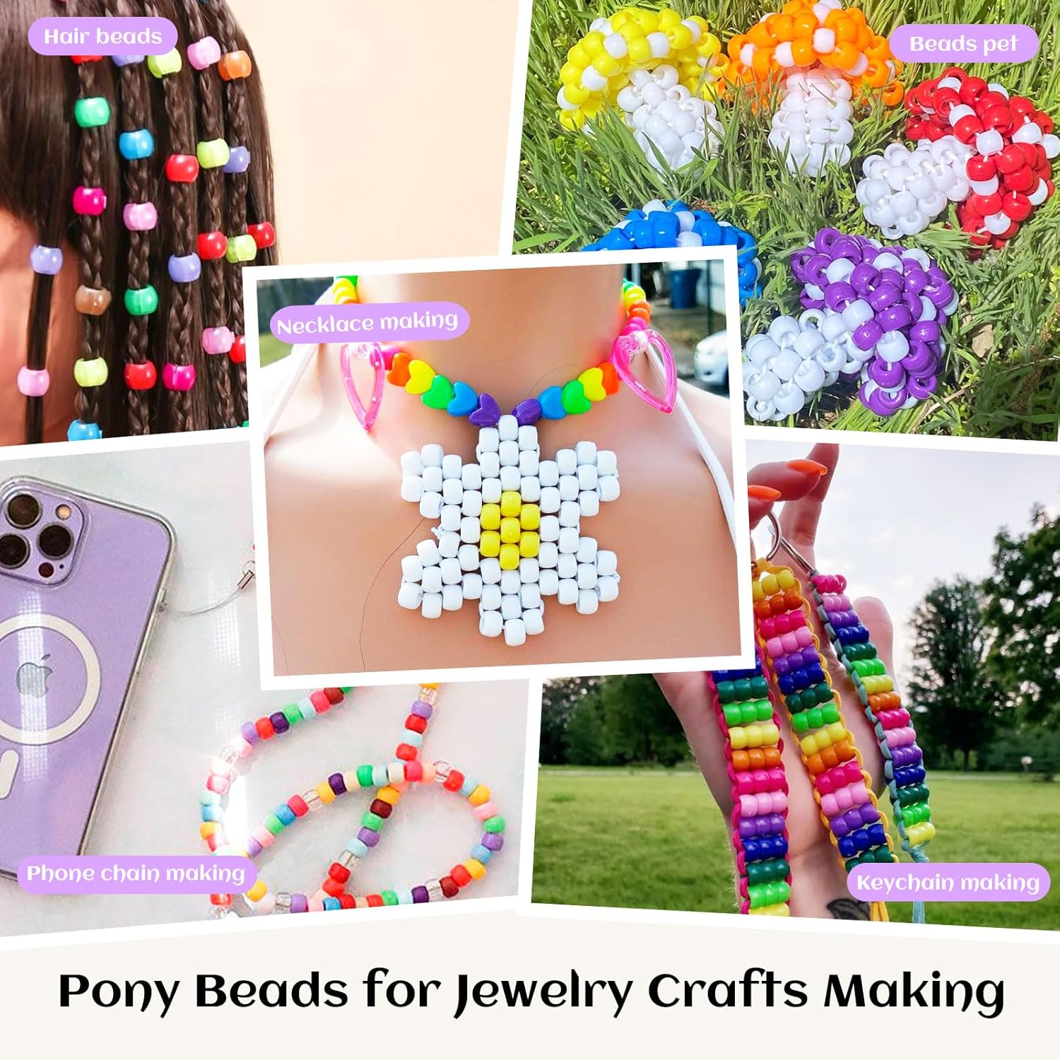 1000+PCS Assorted Pony Beads for Bracelets, 9mm Acrylic Rave Kandi Bead Bulk with Cute Heart Star Butterfly Fun Shaped Beads for Hair Braid Keychain Charms Jewelry Making DIY Crafts - Image 4