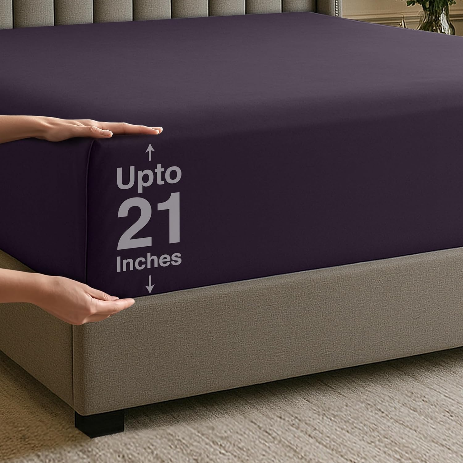 Utopia Bedding King Deep Pocket Fitted Sheet – Extra Deep Pocket – Fits up to 21 Inch Mattress – Hotel Luxury – Soft, Breathable and Comfy – Shrinkage and Fade Resistant – Easy Care – (Purple) Purple King