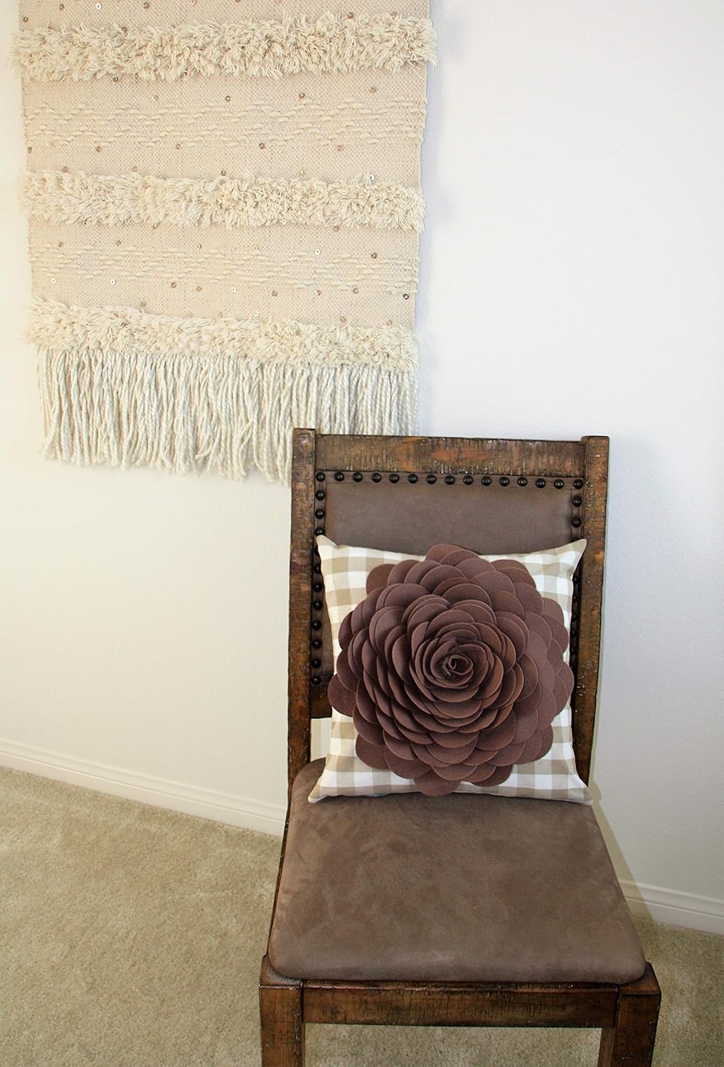 Contempo Lifestyles Flower Pillow Decorative Throw Pillow 3D Rose – Vintage Flower Pillow for Living Room, Bedroom, Sofa (17" Pillow Case NO Insert, Mocha)