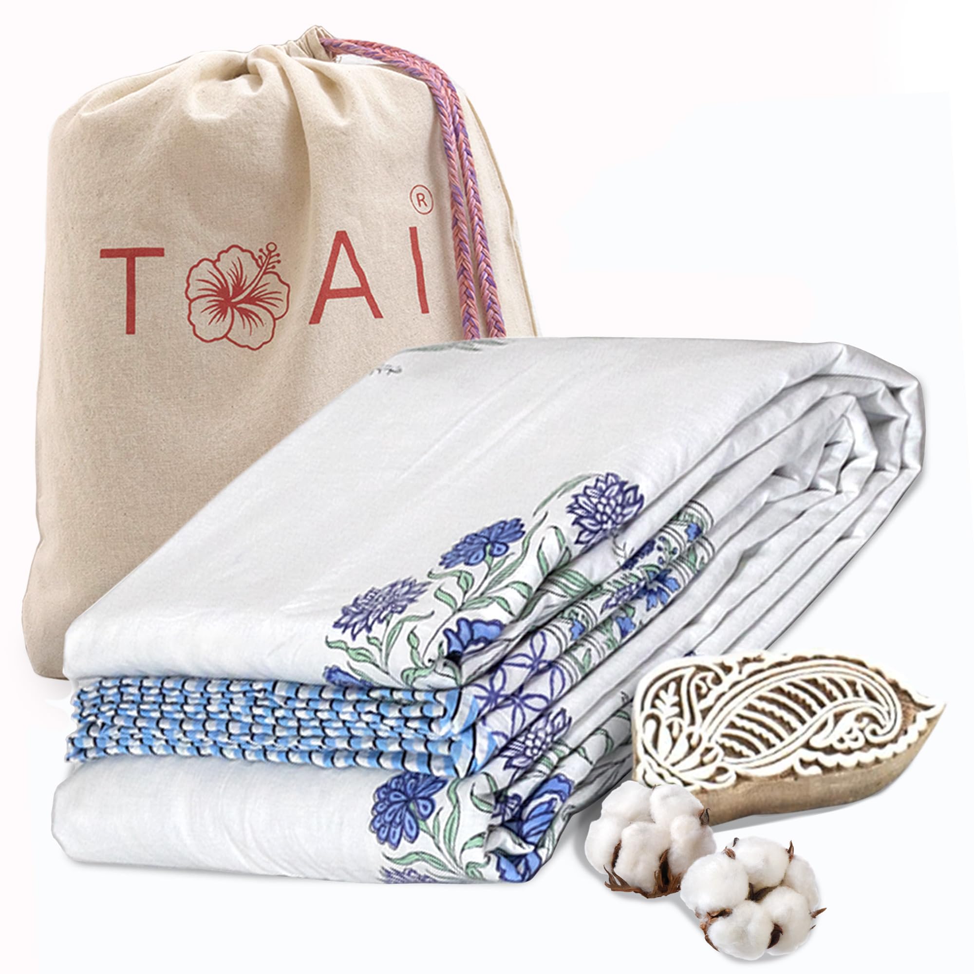 TOAIArt Premium Jaipuri Dohar | AC Blanket/Quilt for Summer | Hand Block Printed | 3 Layers | Reversible | 100% Mulmul Cotton | Flannel Filling | Single 60" X 90" | Mughal Motif-image-41