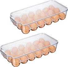 JINAMART Stackable Plastic Egg Holder for Refrigerator, Fridge Fresh Eggs Organizer Tray with Lid & Handles, Deviled Egg Storage Drawer for Countertop, Containers, Stores 18 Egg, Clear (Set of 2)
