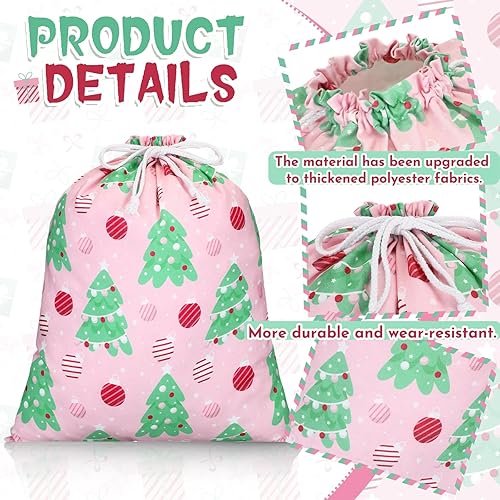 Miniatura 3 de Clysee 10 bolsas de regalo de tela rosa de Navidad con cordones, bolsas de almacenamiento para calcetines de Navidad, grandes, medianas y pequeñas,