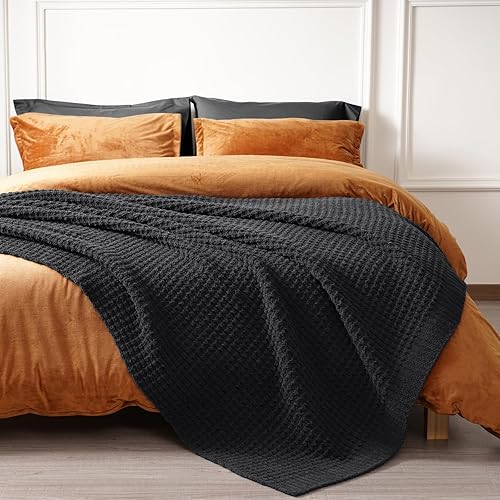Miniatura 5 de PHF Manta de punto gofre de felpilla, cálida y acogedora de 50 x 60 pulgadas, ultra suave, gruesa y esponjosa, para sofá y cama, color gris carbón