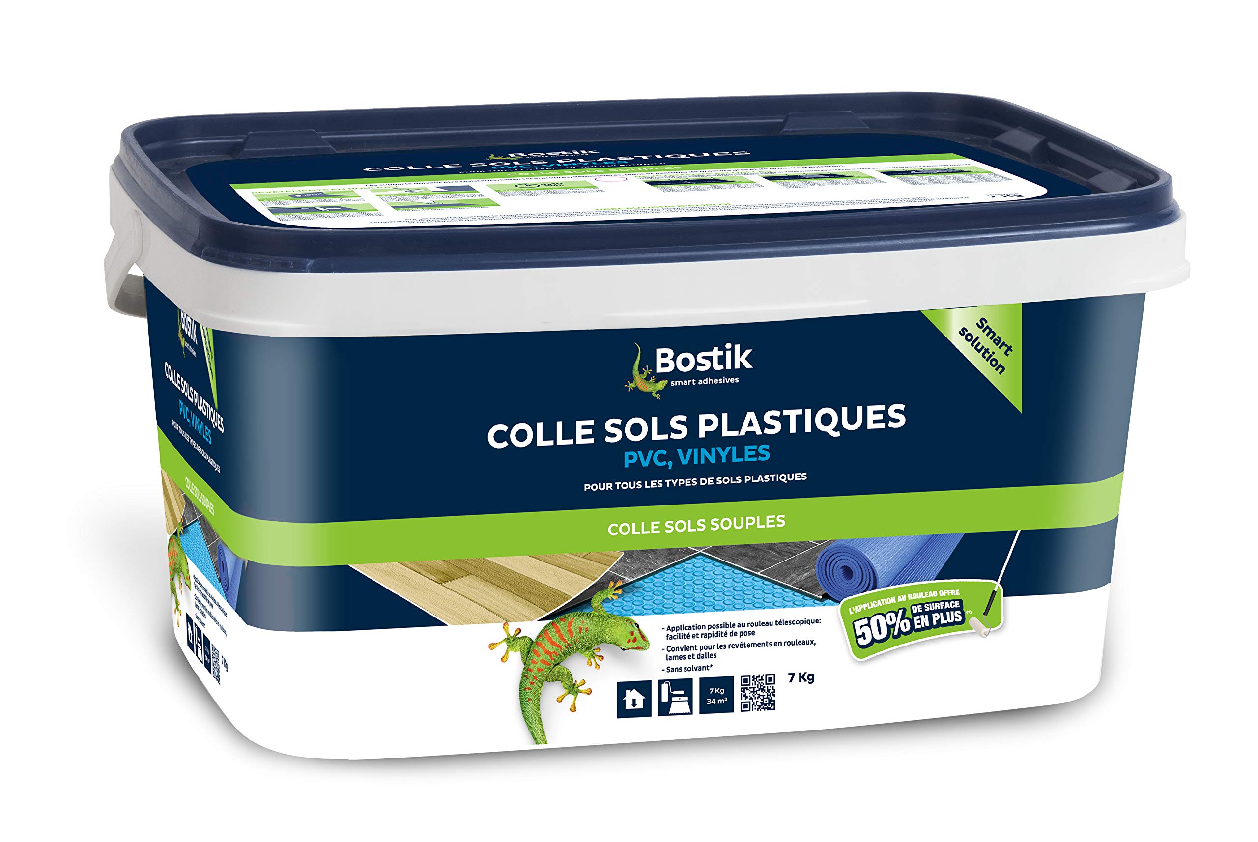 Bostik - Colle Sols Souples pour Plastiques, PVC, Vinyle - Intérieur - Prête à l'Emploi - Application Facile - Sans Solvant - Couleur : Clair - 1 Seau, Blanc, 7kg