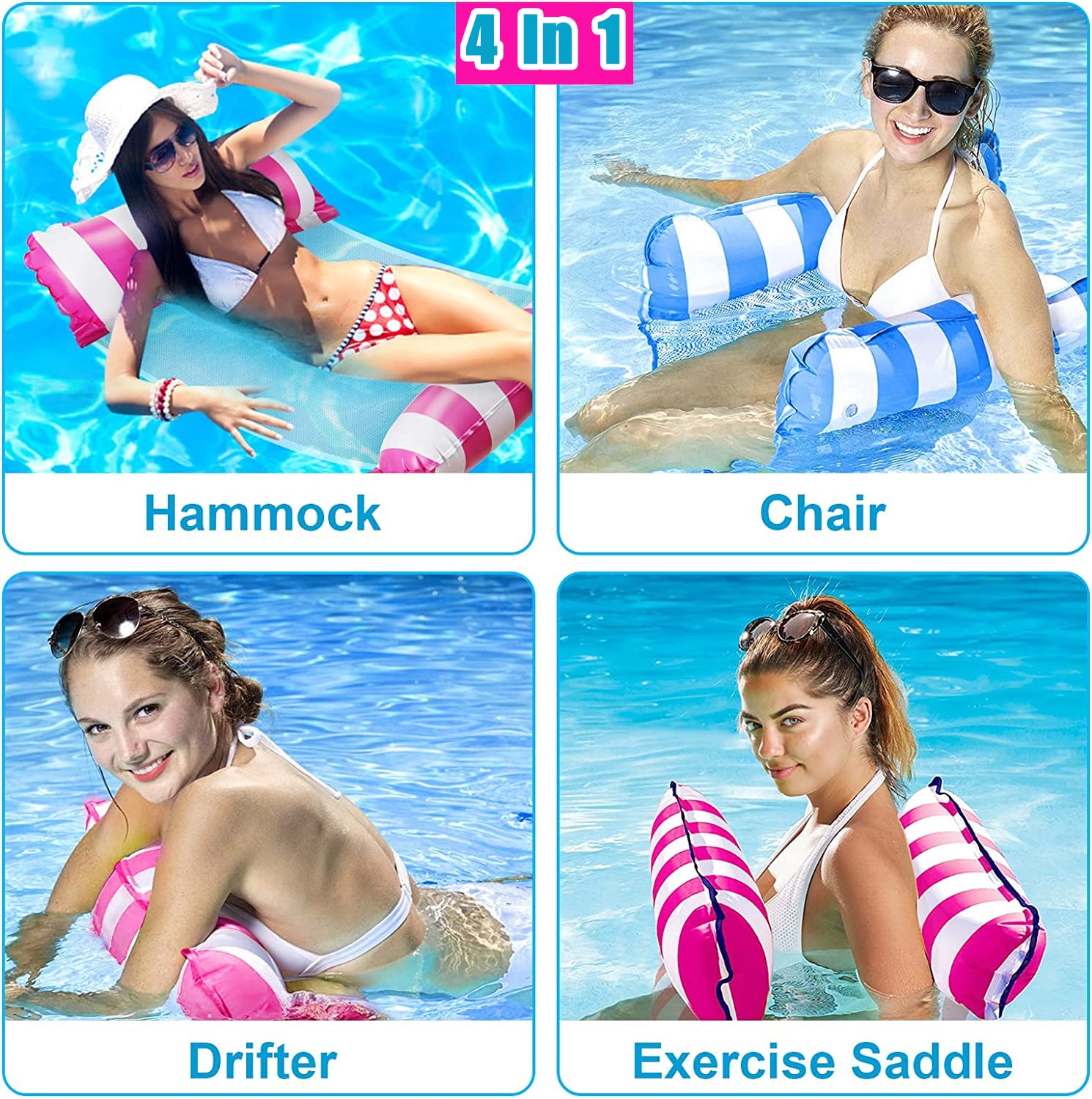 Hamac Flottant Piscine 4 En 1 LATERN 130cm - Chaise Longue, Flotteur Gonflable, Tapis De Plage