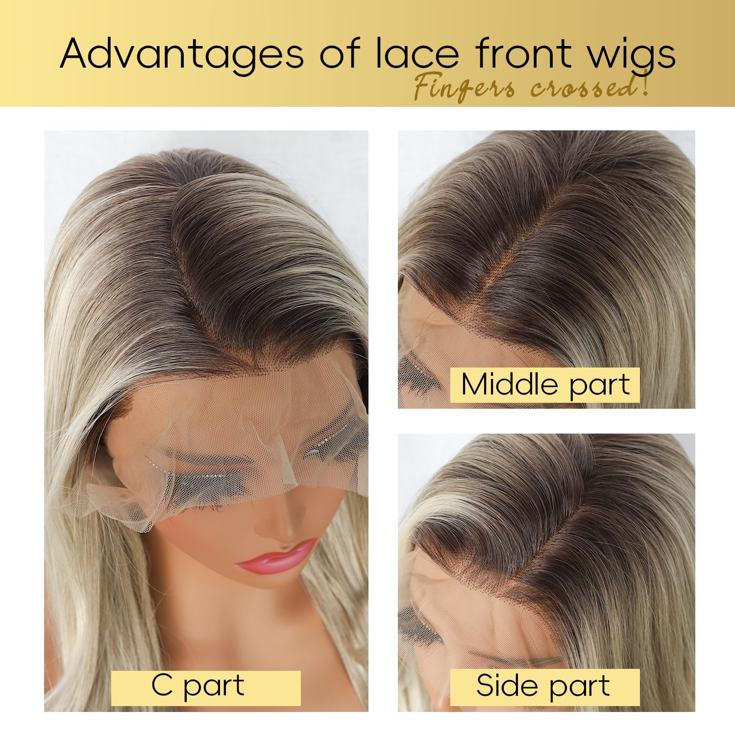 SOMIARIK 13x4 Synthetic Lace Front Wig Short Wavy Pale Blonde With Dark Roots wigs Pre Plucked with Baby Hair Natural Looking 150% Density Heat Resistant Party Date Daily Wear 22 Inch - Image 3