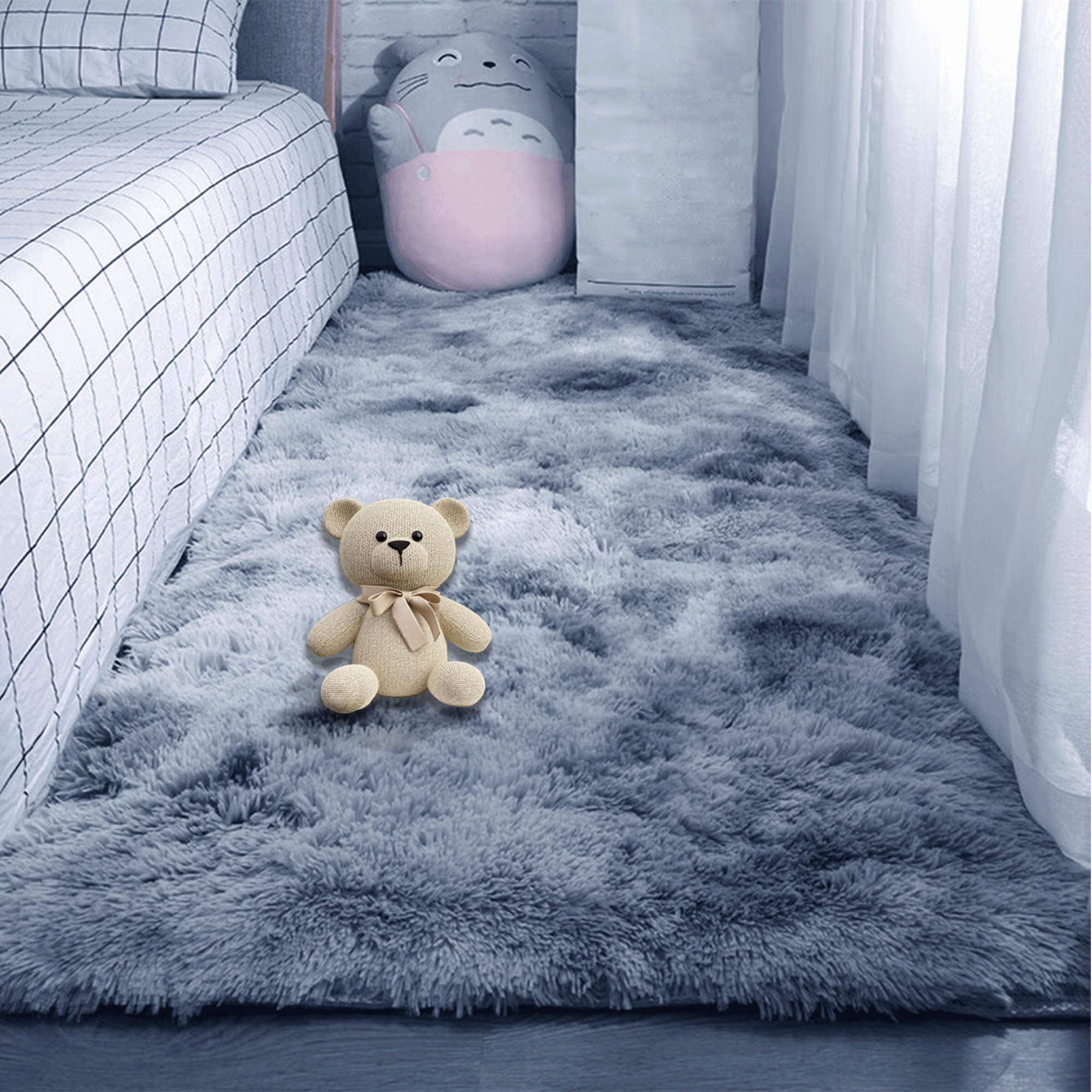 Tapis salon shaggy gris clair 190x350 cm moderne et lavable
