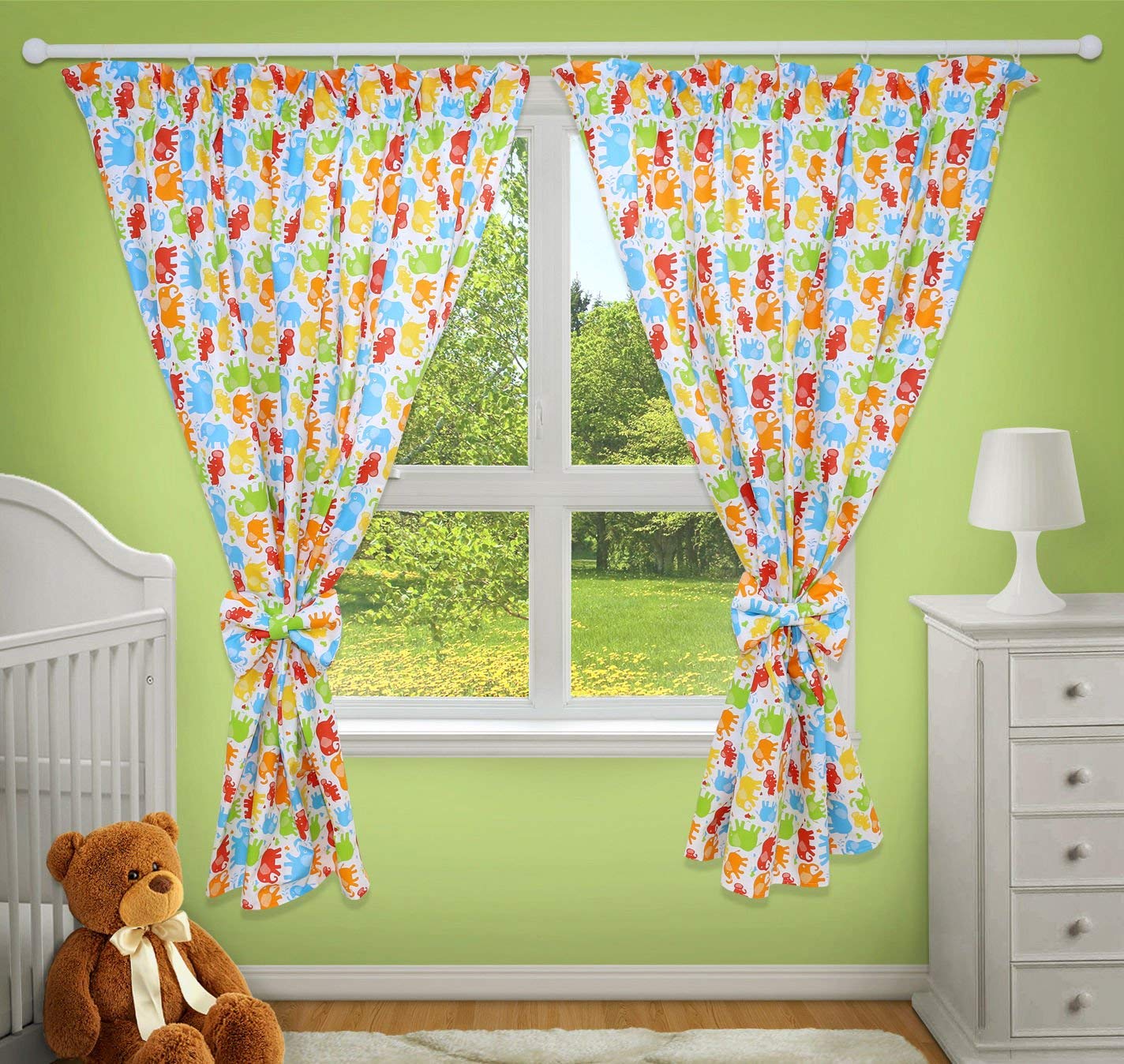 TheLittles24 Luxury Decorative Curtains for Baby Room Matching with Our Nursery Bedding Sets (Colorful Elephants)