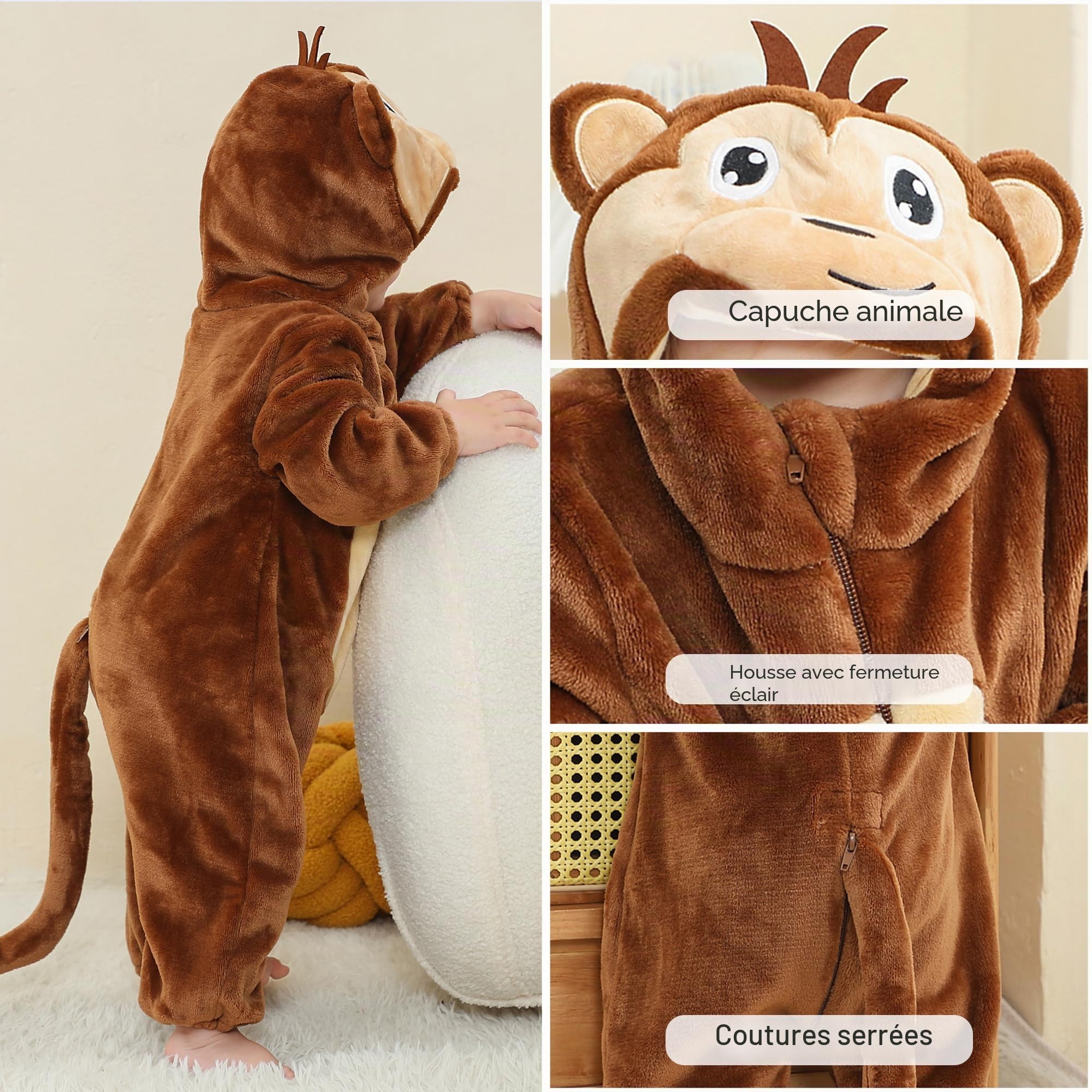 HAHASHOW BéBé d'hiver Grenouillères Combinaison Unisexe Flanelle Barboteuses Manteau à Capuche Enfants Pyjama Jumpsuit pour Garçon et Fille, 2-36 Mois
