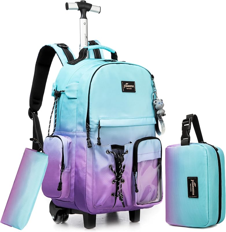 Rolling Backpack for Girls Backpack with Wheels for Teens Boys Kids Rolling Backpacks for Travel School Backpacks with Wheels for Teens with Lunch Box