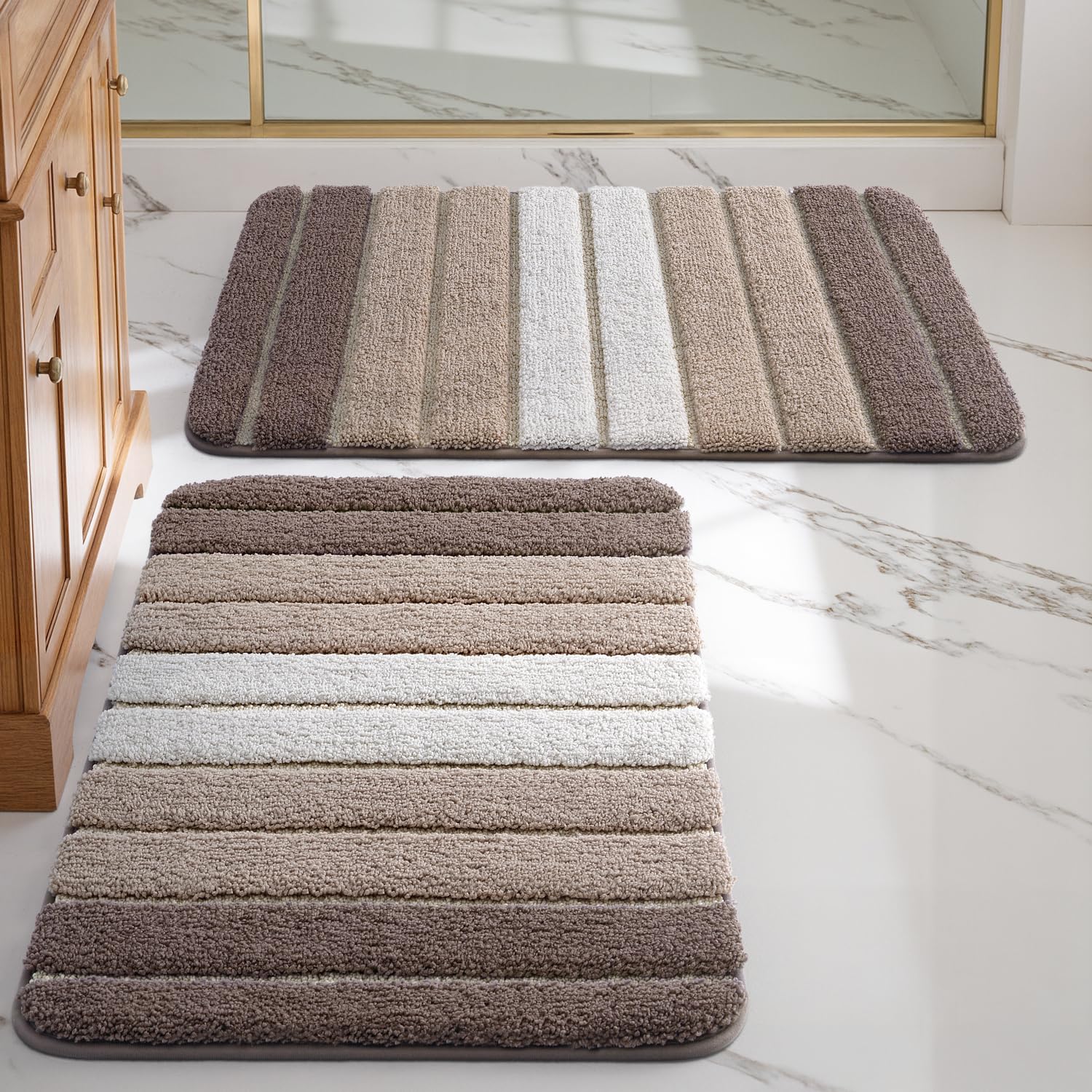 DEXI 2er Pack Badematte rutschfest 50 x 80 cm, Weich Badezimmerteppich Saugfähige Badteppich Waschbar Badvorleger für Badezimmer, Dusche, Badewannen, Beige