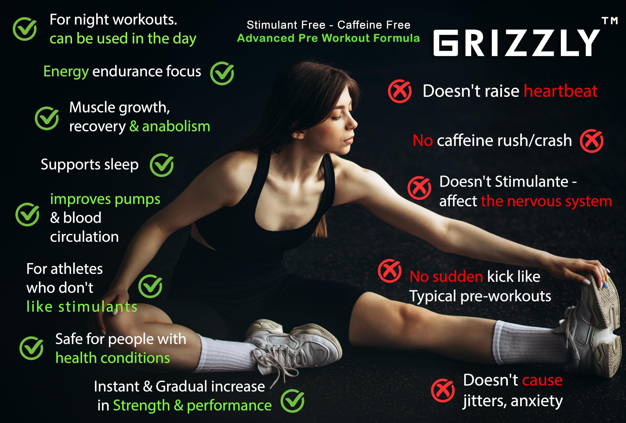 Grizzly Nutrition Night Hawk No Caffeine Pre Workout Powder, Stimulant-Free Energy, Focus & Muscle Pump with L-Citrulline, Creatine, 460g Pack, Fresh Lime, with 30g Energy Caffeine Pack 4