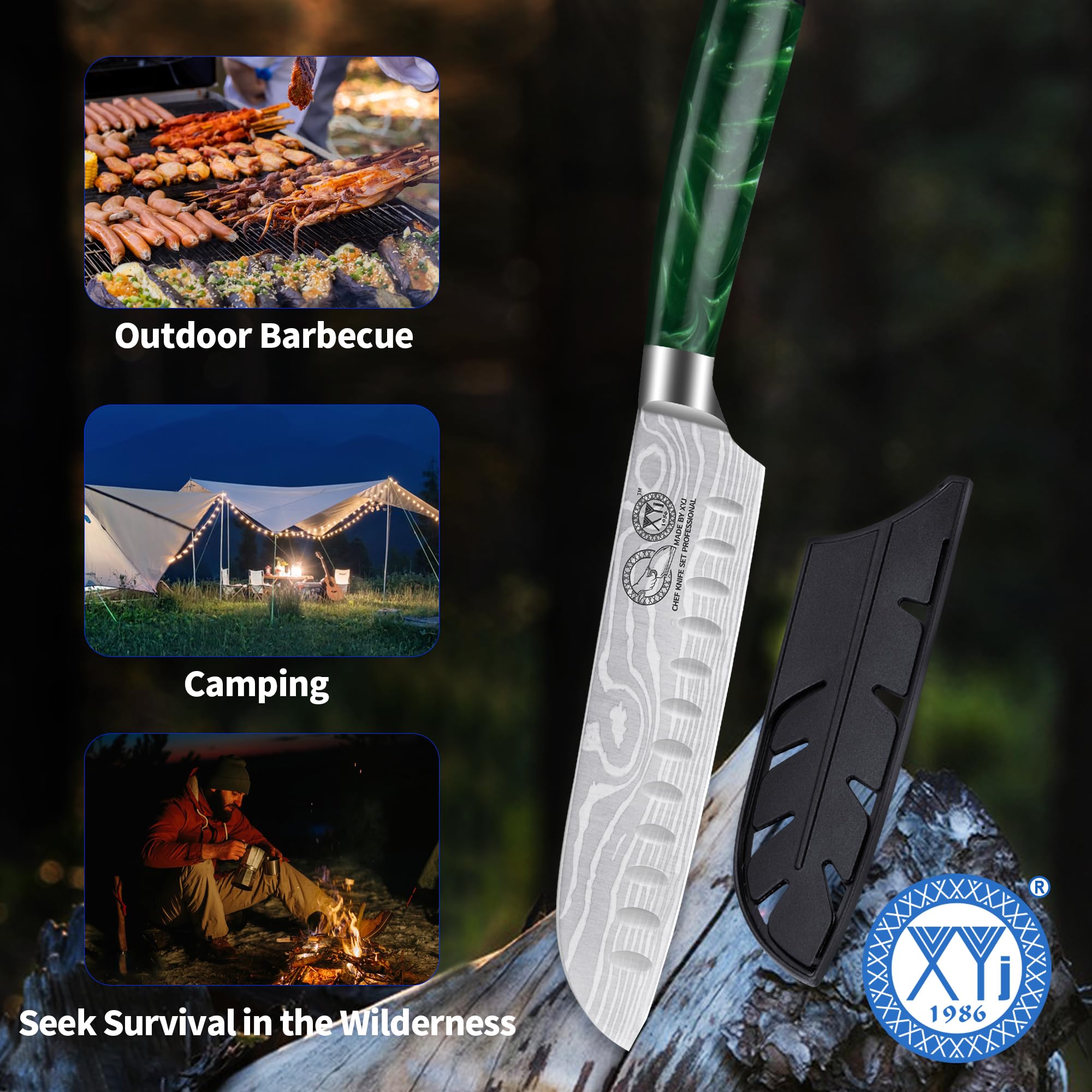 XYJ cucina verdura coltello in acciaio inox 7 pollici rasoio affilato giapponese Nakiri coltello, mannaia di carne, affettare cucina chef coltello con copertura, manico ergonomico