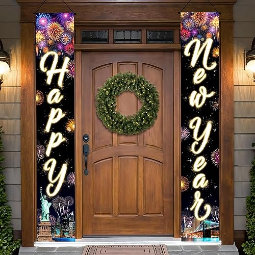 Miniatura 10 de KatchOn, XtraLarge - Cartel de feliz año nuevo 2026-72x12 pulgadas | Cartel de feliz año nuevo para decoraciones de Año Nuevo negro y dorado 2026 |