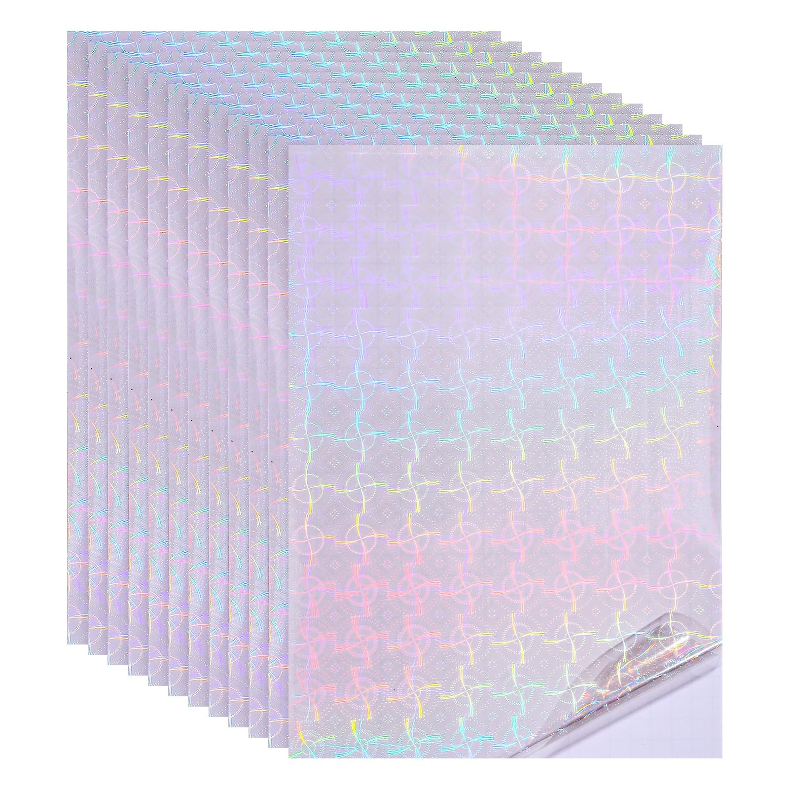 PATIKIL 12x8 Inch Holographic Laminate Sheets, 12Pcs Holographic Sticker Paper Transparent Vinyl Laminate Film A4 Waterproof Self Adhesive for Craft Books, Windmill Pattern