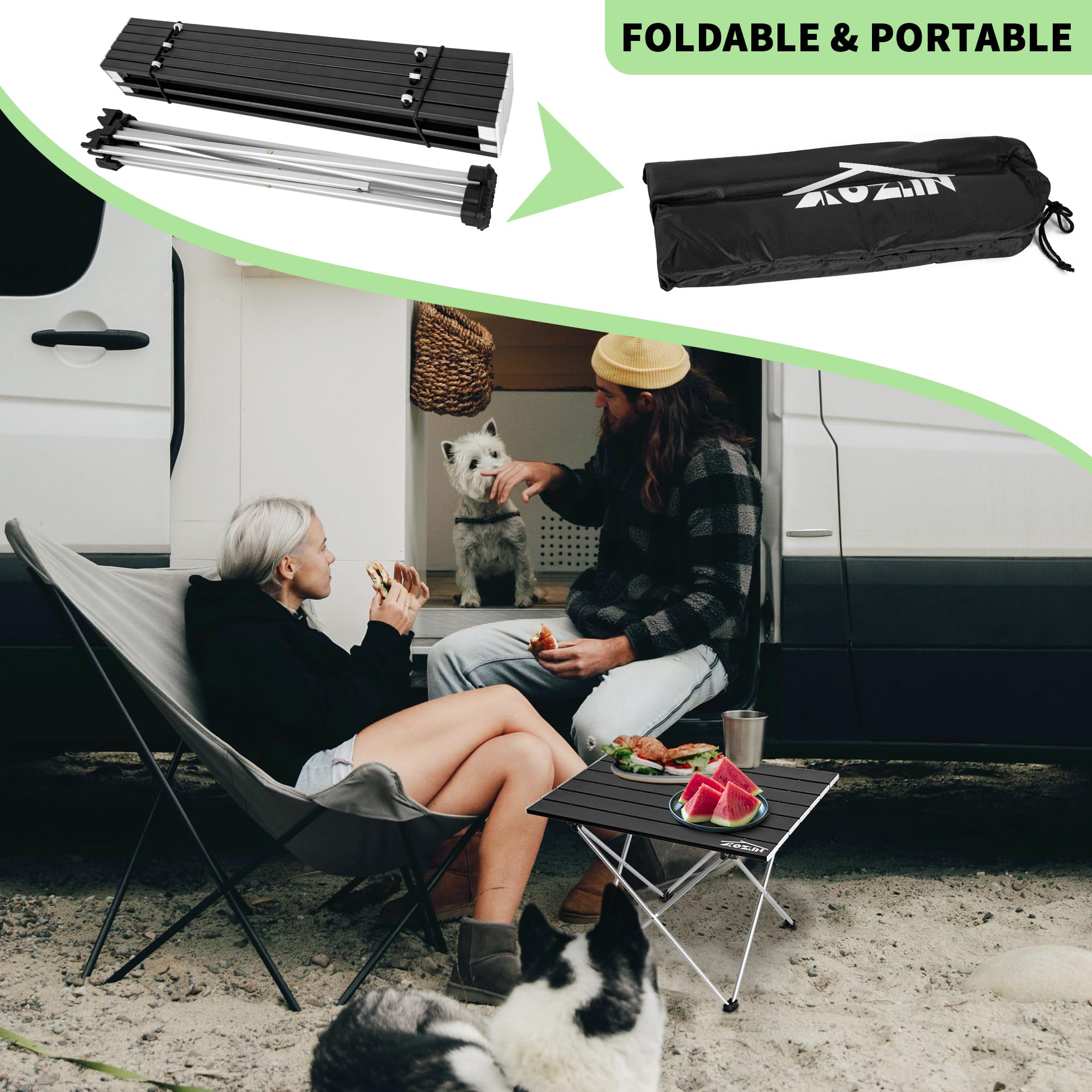 Tavolo da campeggio pieghevole portatile, piccolo tavolo in alluminio con borsa per il trasporto, adatto per spiaggia, picnic