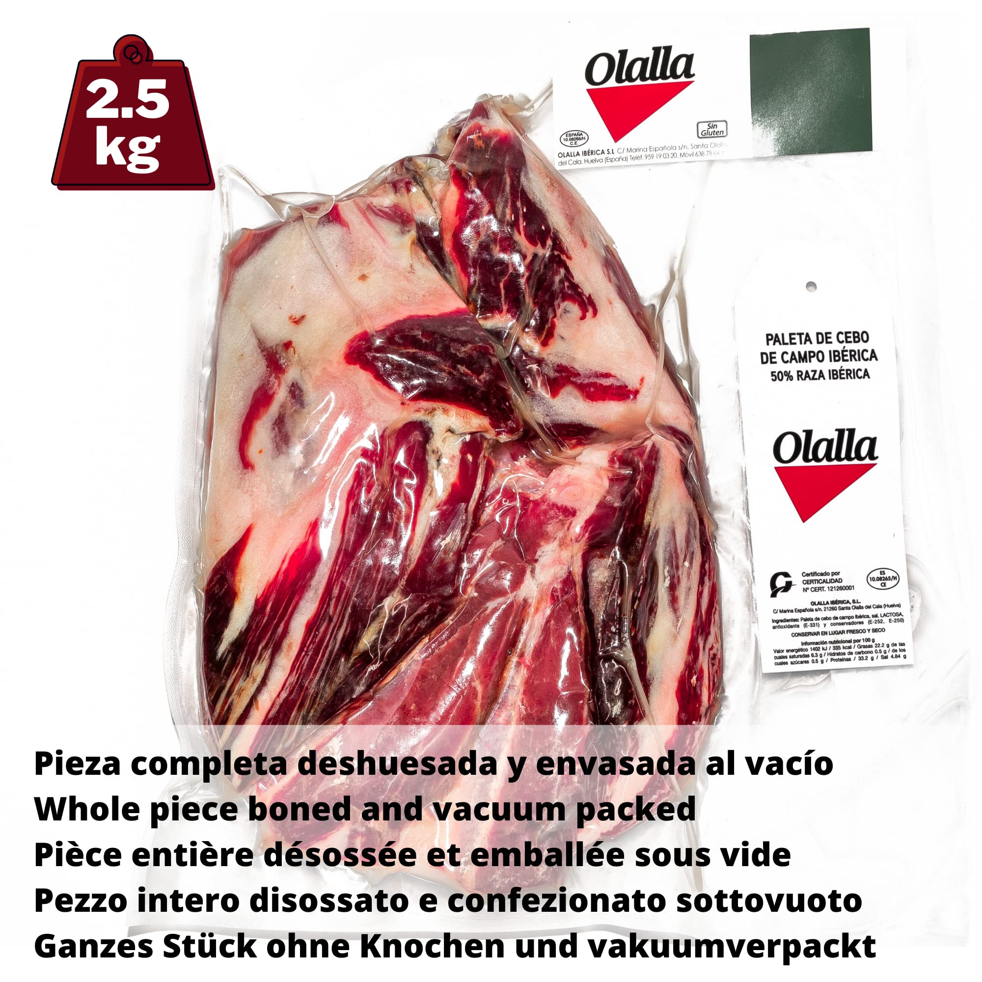 2.5 kg Paleta de Cebo de Campo Ibérico 50% Raza Ibérica Deshuesada - Jamon Iberico de Elaboracion Artesanal - Embutidos Ibericos
