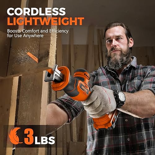 Miniatura 5 de Sierra de vaivén Alloyman, sierra sin cable de 20 V con batería de 2 x 2.0 Ah y cargador, velocidad variable 0-3500 SPM, cambio de cuchilla sin