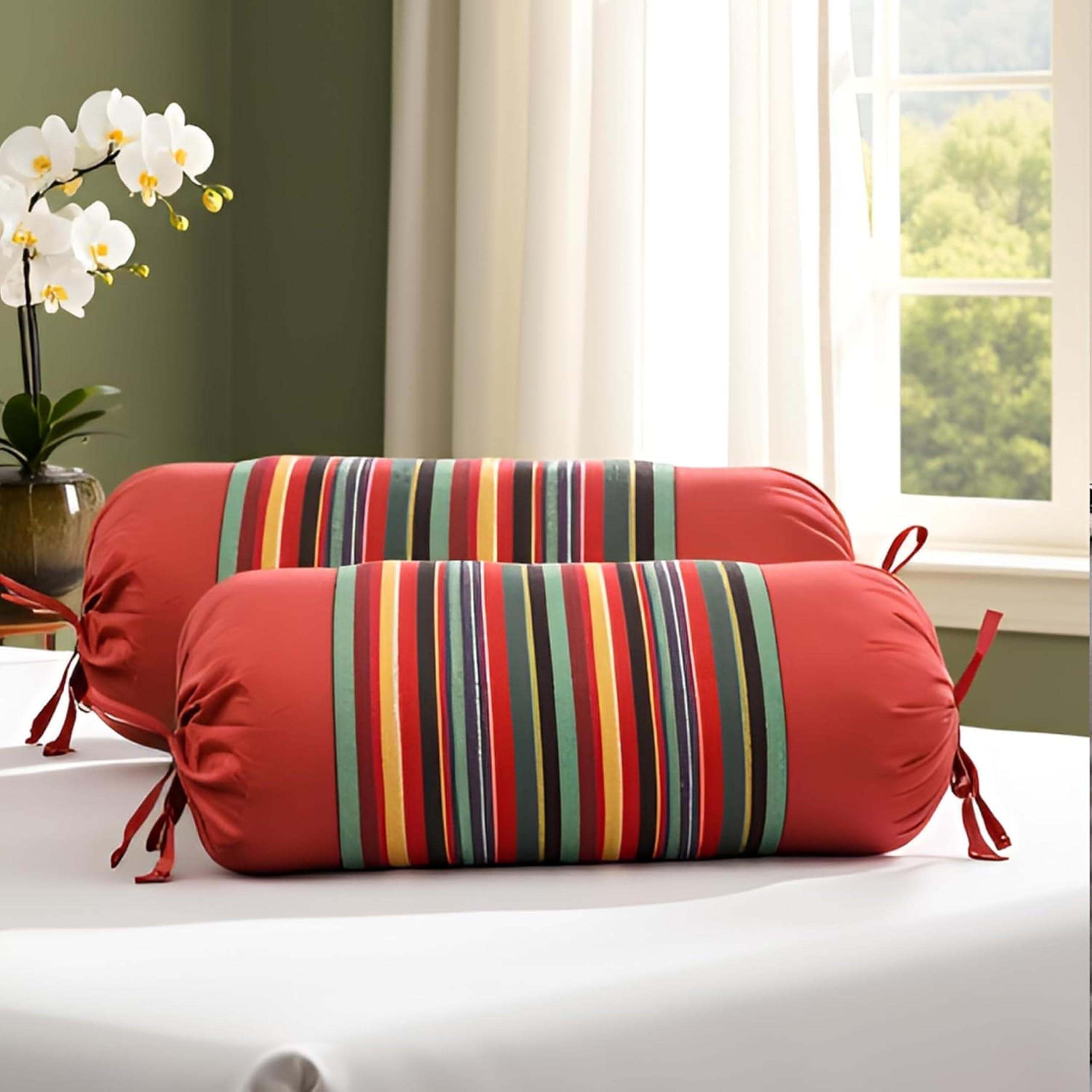 SAJAVAT HOME Pure Cotton Bolster Pillow Cover with Drawstrings | Pack of 2 Bolster Covers for Bed, Couch, Sofa & Home Decoration (Ruby Red)-image-15