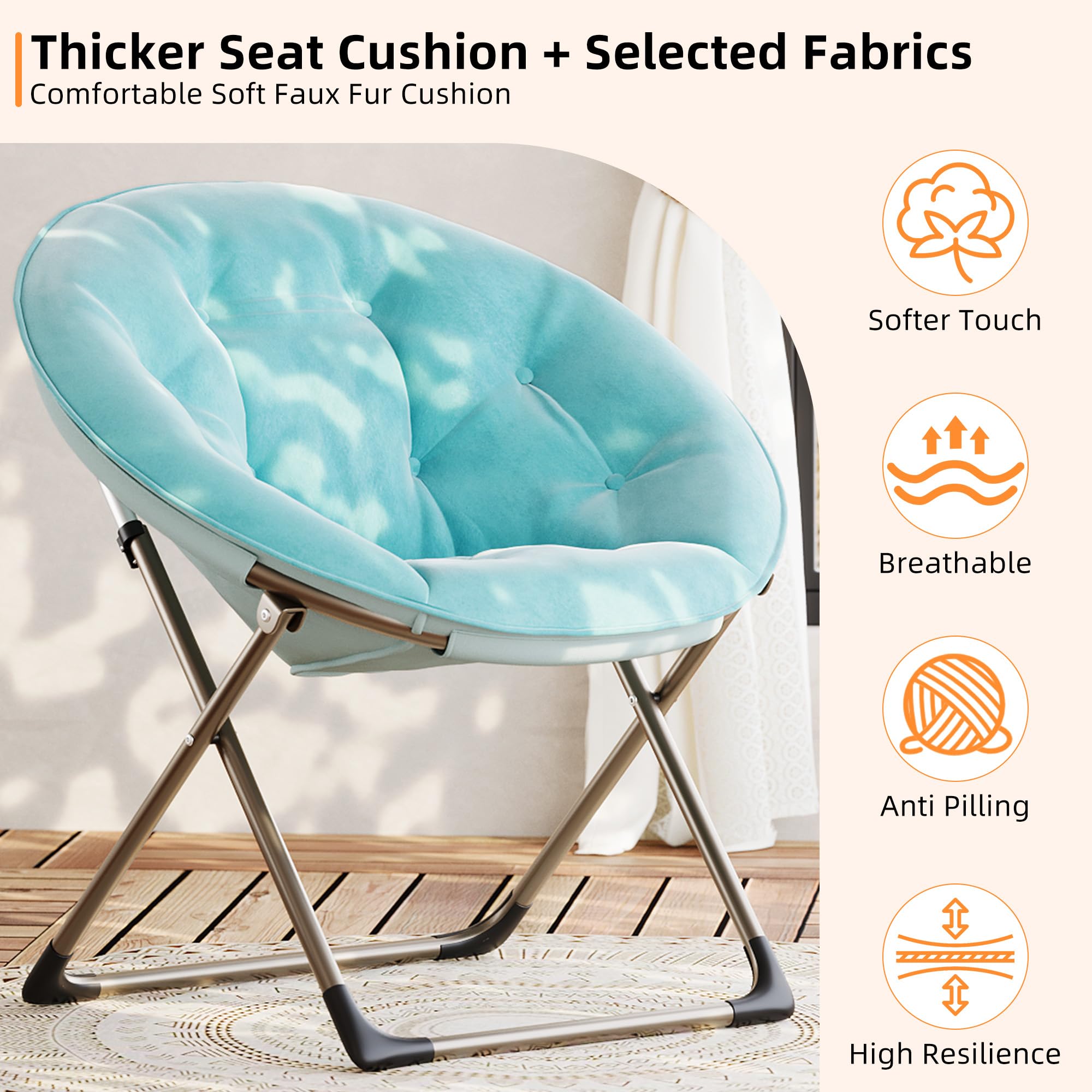 GarveeHome Silla Plegable Felpa Floral Sillón Luna - Metal 136 kg Azul | Felpa floral cómoda y estructura metal triangular. Para adultos y niños en dormitorio. Sin montaje necesario y resistente.