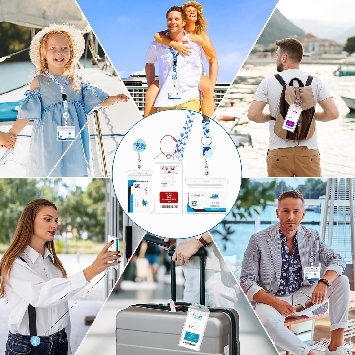 8 Pack Cruise Lanyards Set for Ship Cards, with Retractable Badge Reel Waterproof Luggage Tag Holders Id Card Holders, Sea-Themes Pattern for All Cruises Ticket Key Cards Luggage Tag - Image 7