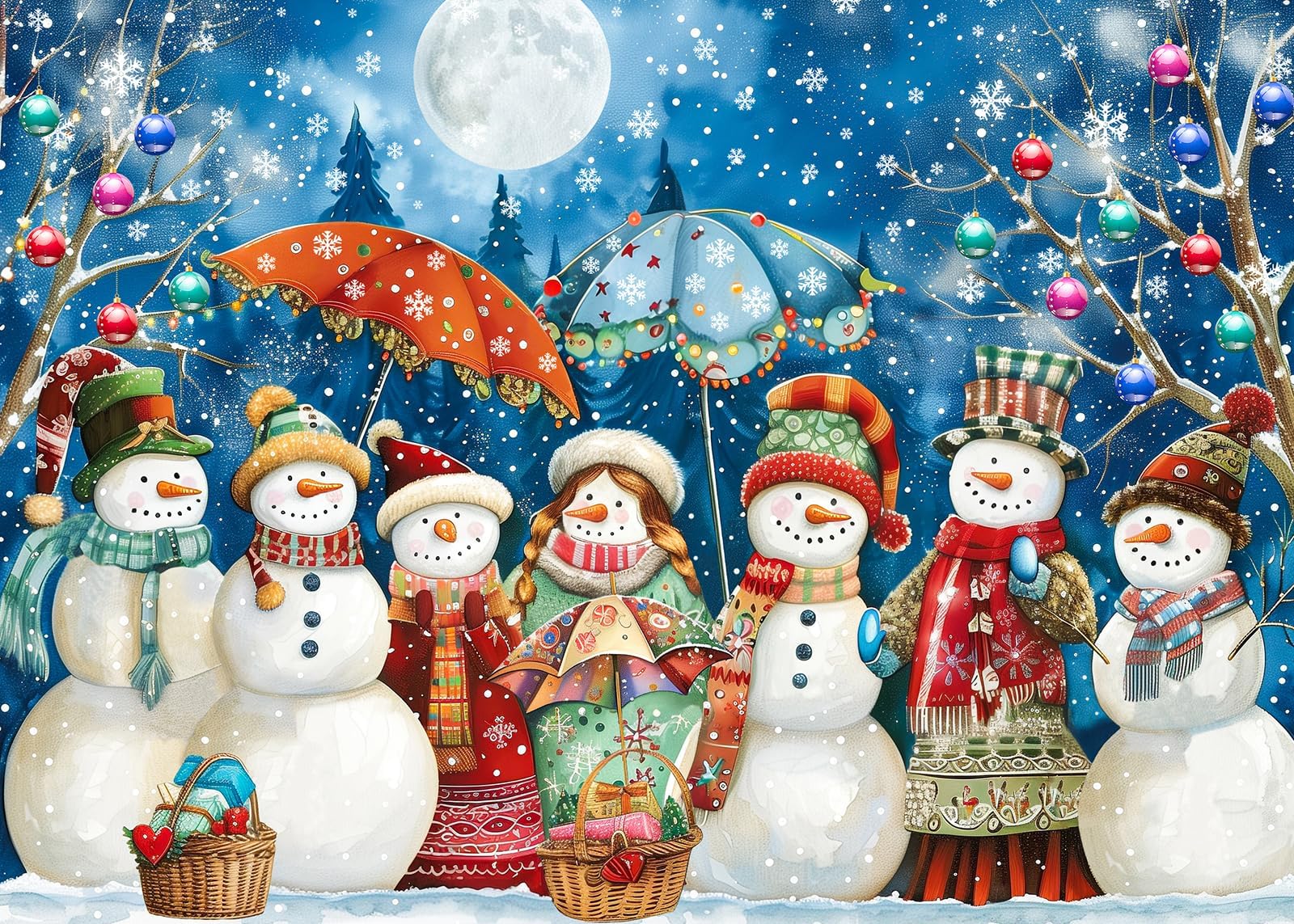 1000 Piece Puzzle for Adults, Snowman Christmas Puzzle, Premium Thick Cardboard, Snowy Night Christmas Vacation Jigsaw Puzzles for Challenging Game Night, Finished Size 27.6 x 19.7 inches