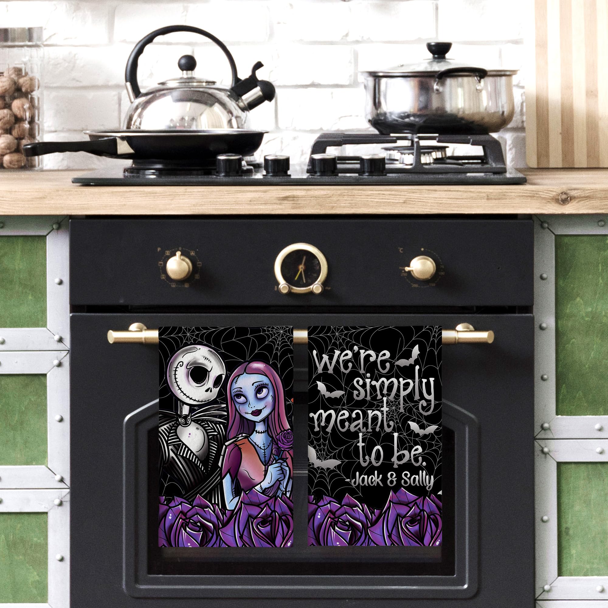 Toalhas Cozinha Halloween - Pack 2 Panos Decorativos Jack Sally
