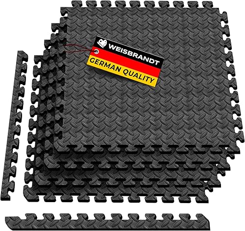WEISBRANDT Puzzle Exercise Workout Mat, EVA Foam Interlocking Tiles, for Gym, MMA, Home, Workshops, Basement, Fitness Room, Outdoor Areas, 34" Black
