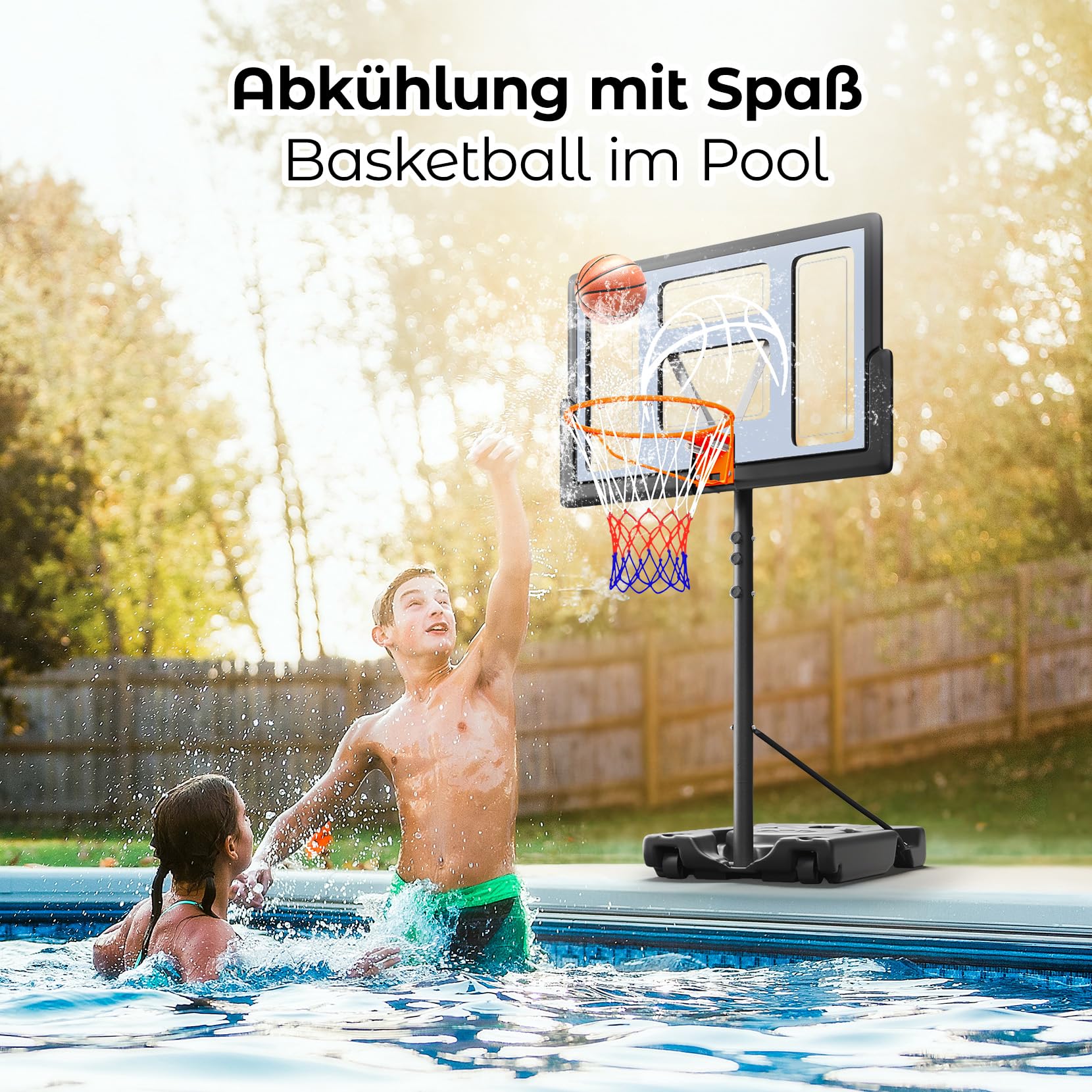 Basketballkorb Outdoor,Basketball Korb 100-305cm Höhenverstellbar,Basketballkörbe mit Ständer, Bruchsichere Rückwand, 2 Wetterfest Netz,für Kinder