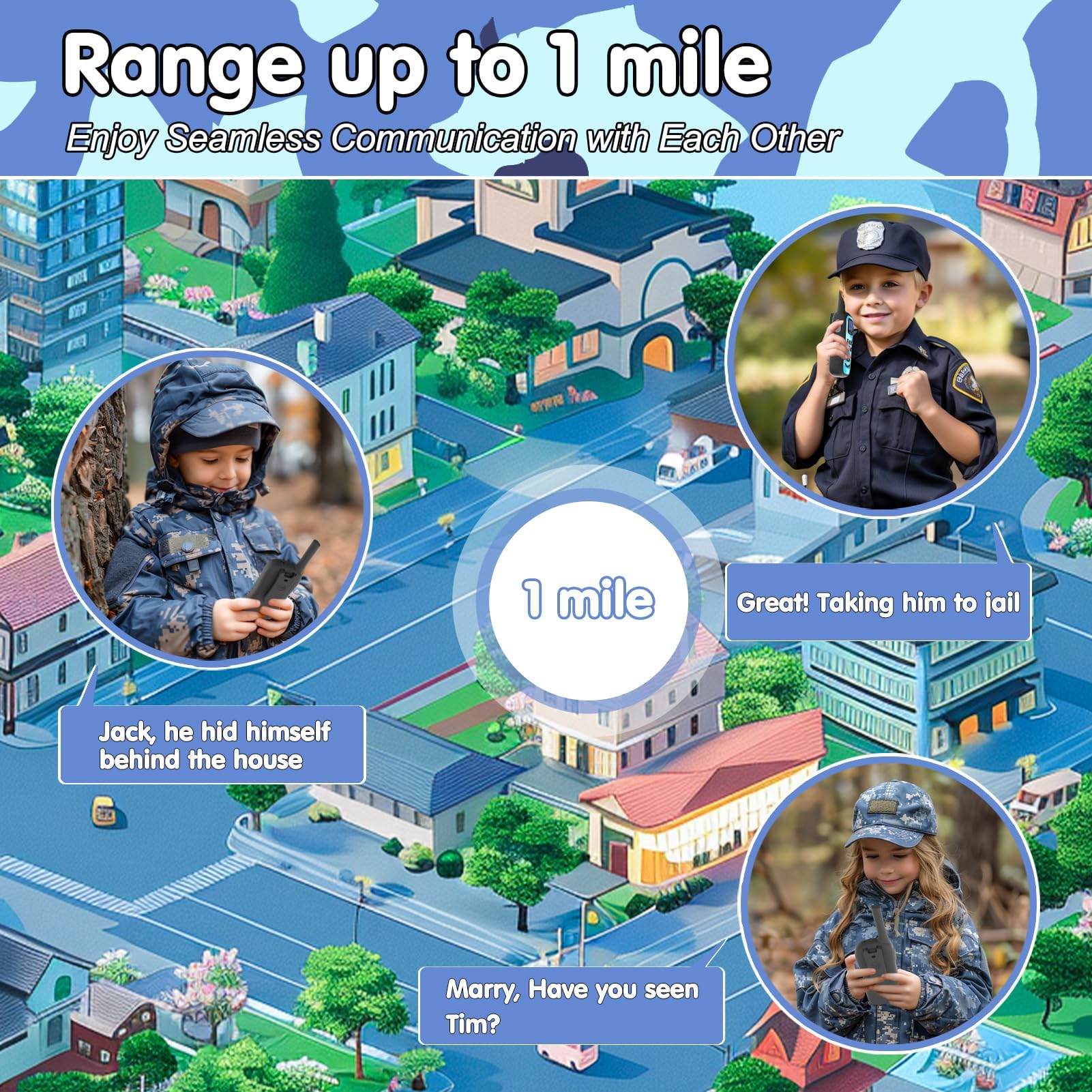 QUOLIX Walkie Talkie Ricaricabili per Bambini, Radio 8 Canali a Lunga Distanza con Torcia per Esterno Ragazzi 3-12 Anni (Blu+Verde)